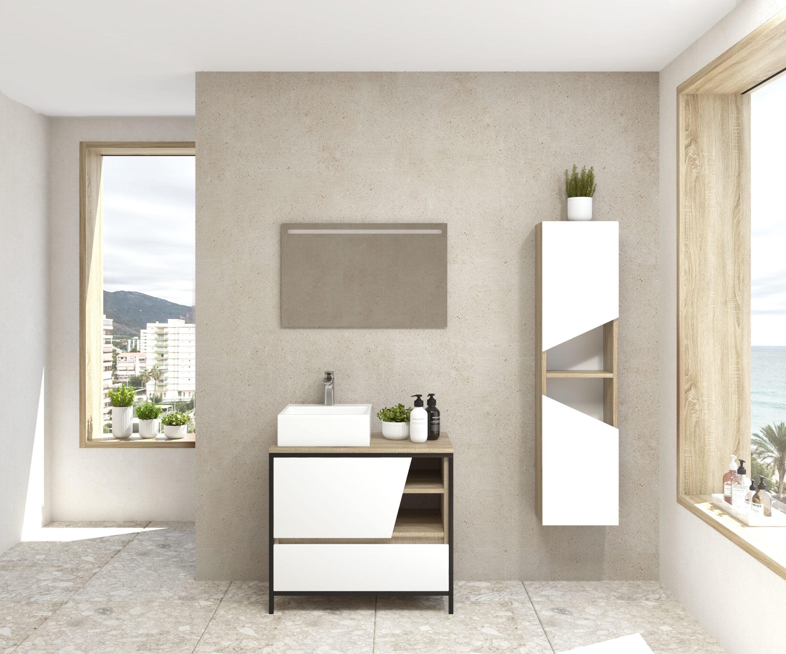 Pack Iron Rennes avec lavabo et miroir LED