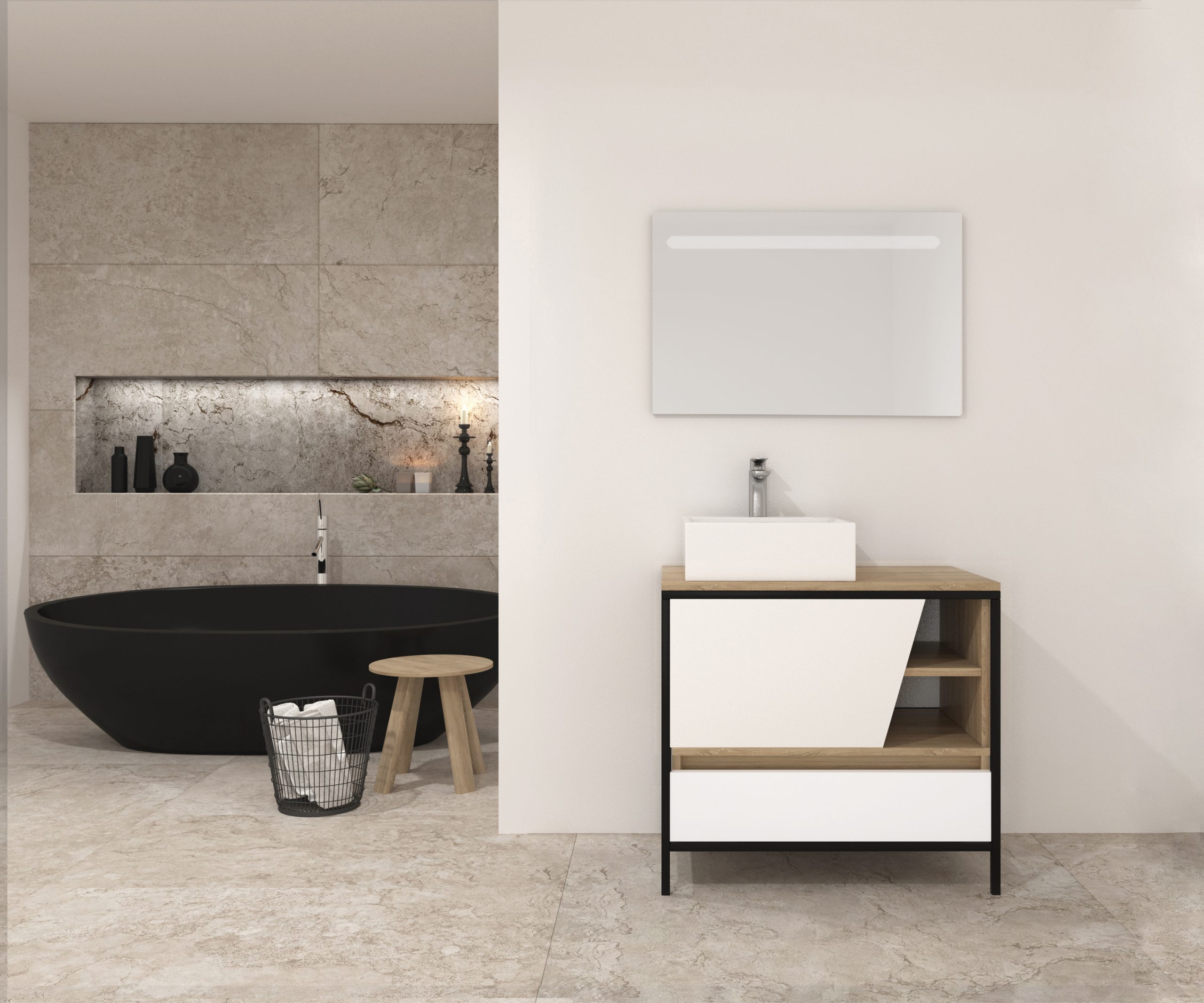 Pack Iron Rennes Plus avec lavabo et miroir LED