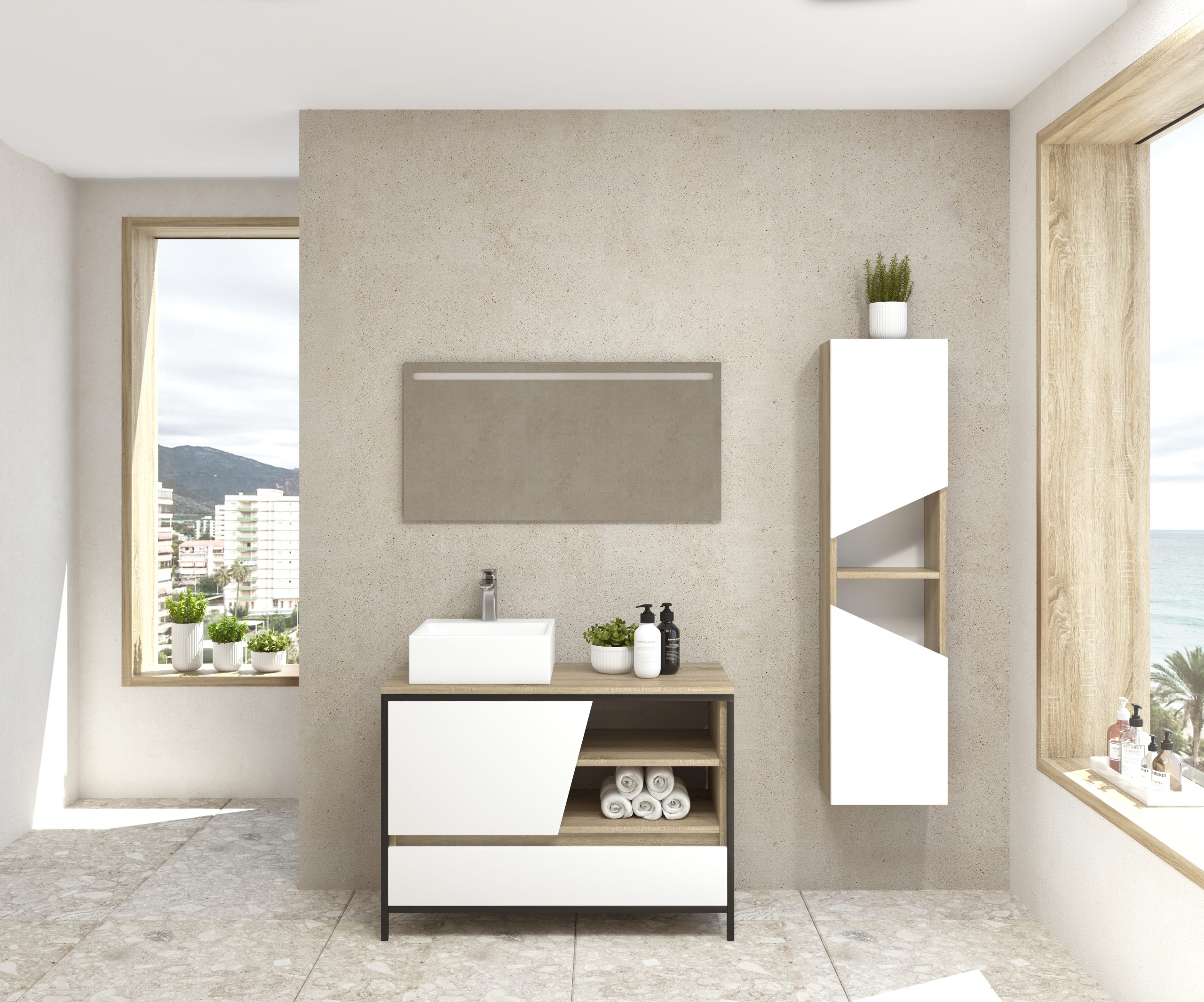 Pack Iron Rennes avec lavabo et miroir LED