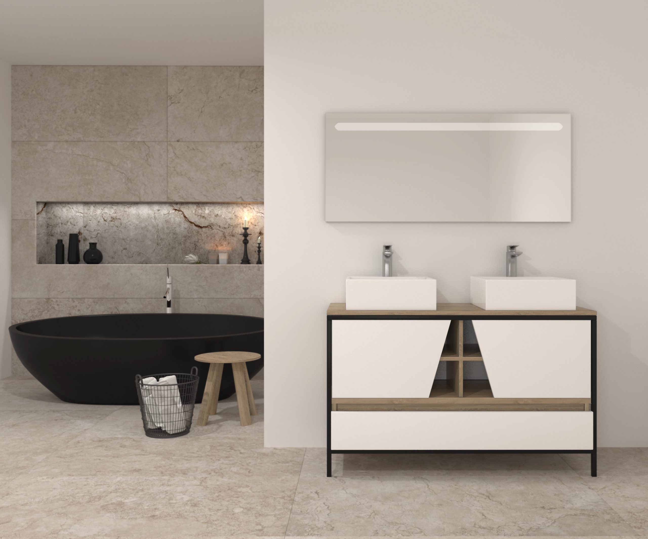 Pack Iron Rennes Plus avec lavabo et miroir LED