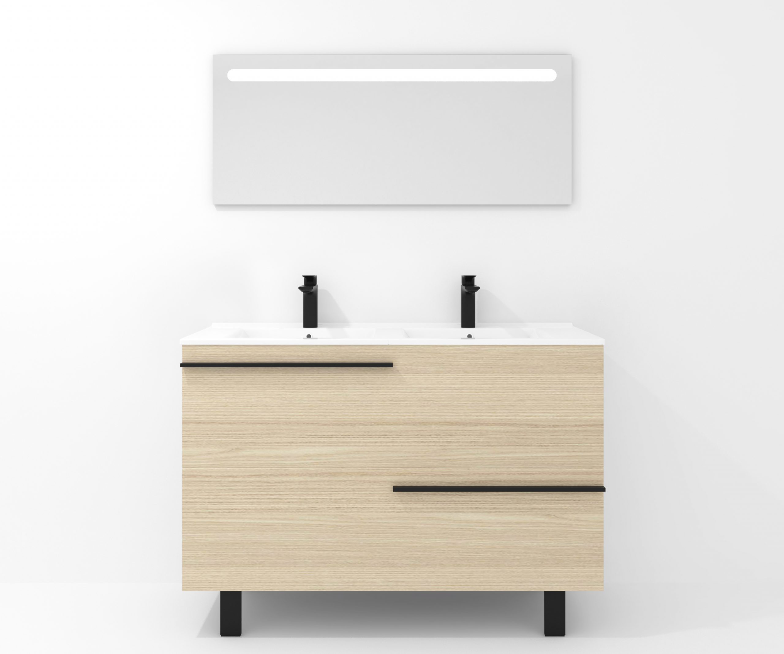 Ensemble en laiton avec lavabo et miroir LED
