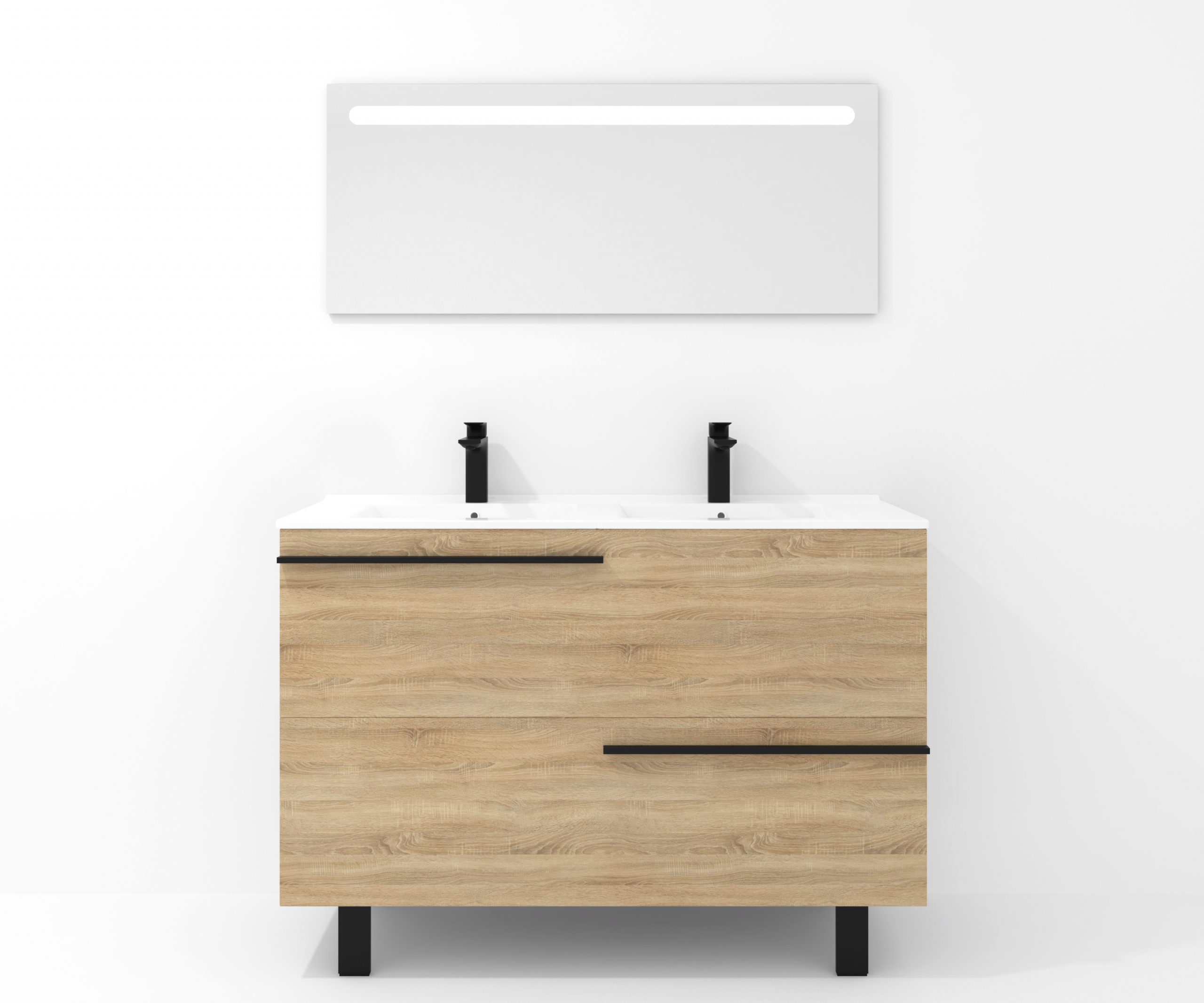 Ensemble en laiton avec lavabo et miroir LED