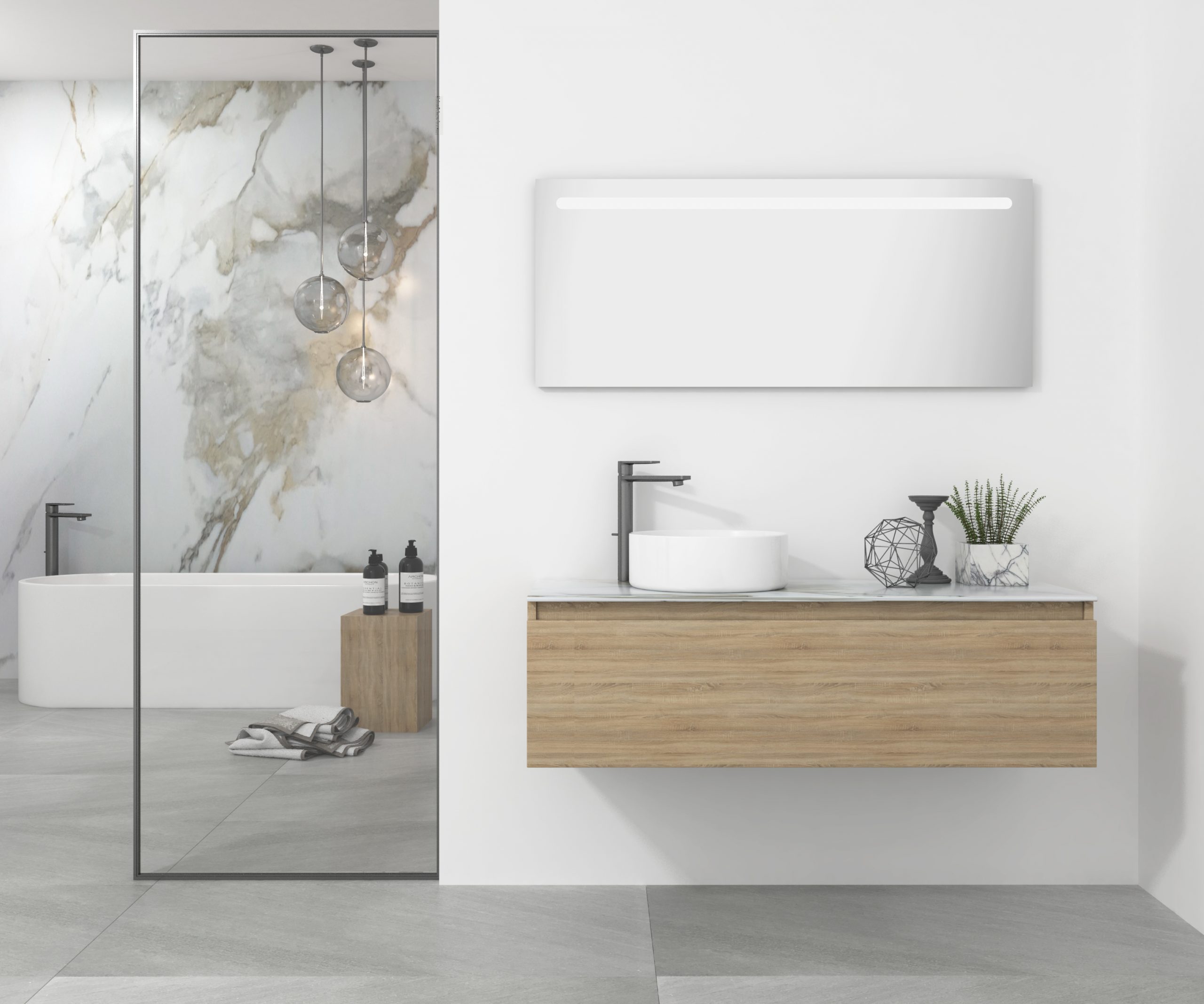 Pack Amiens con lavabo sobreencimera redondo y espejo led