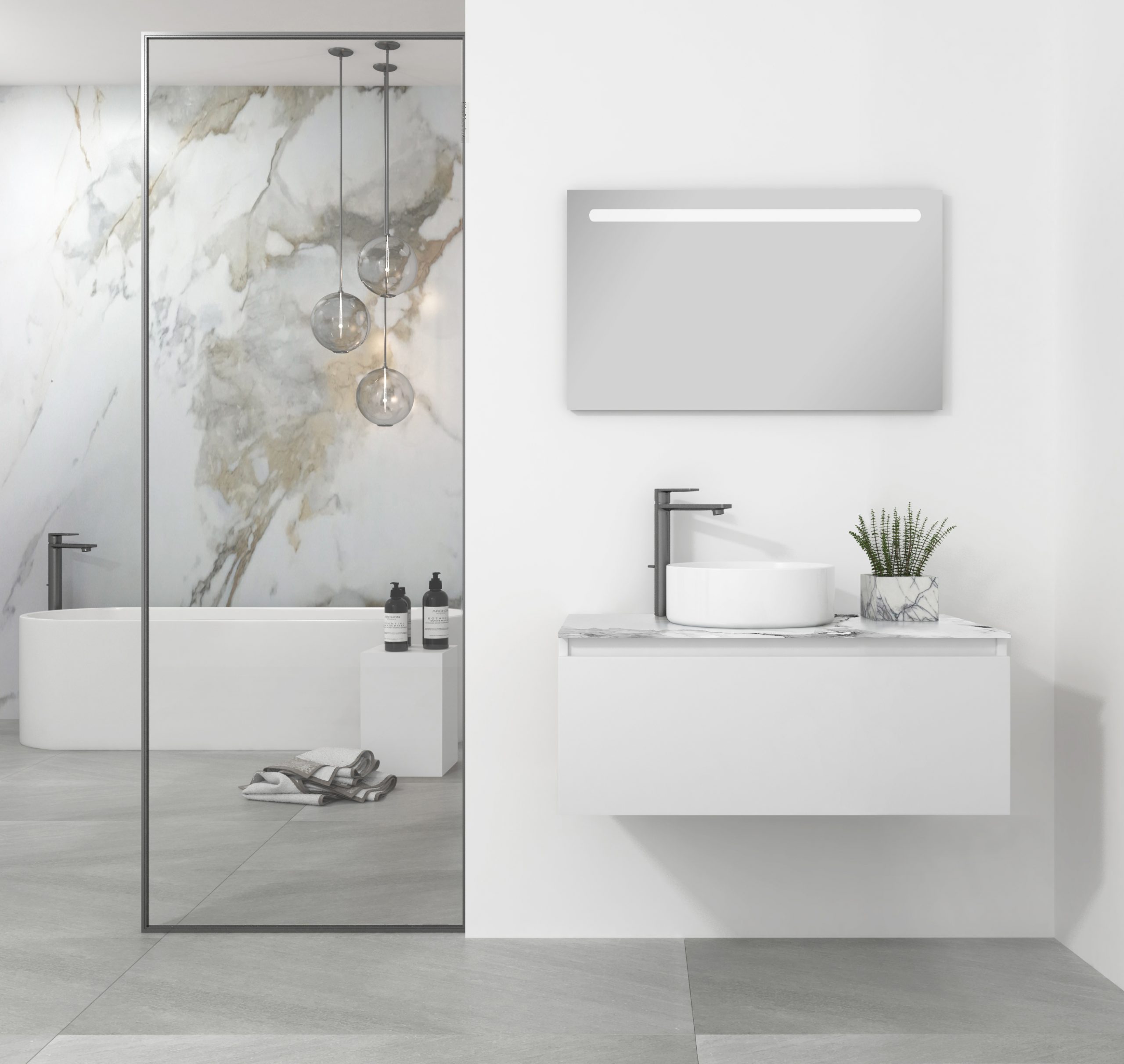 Pack Amiens con lavabo sobreencimera redondo y espejo led