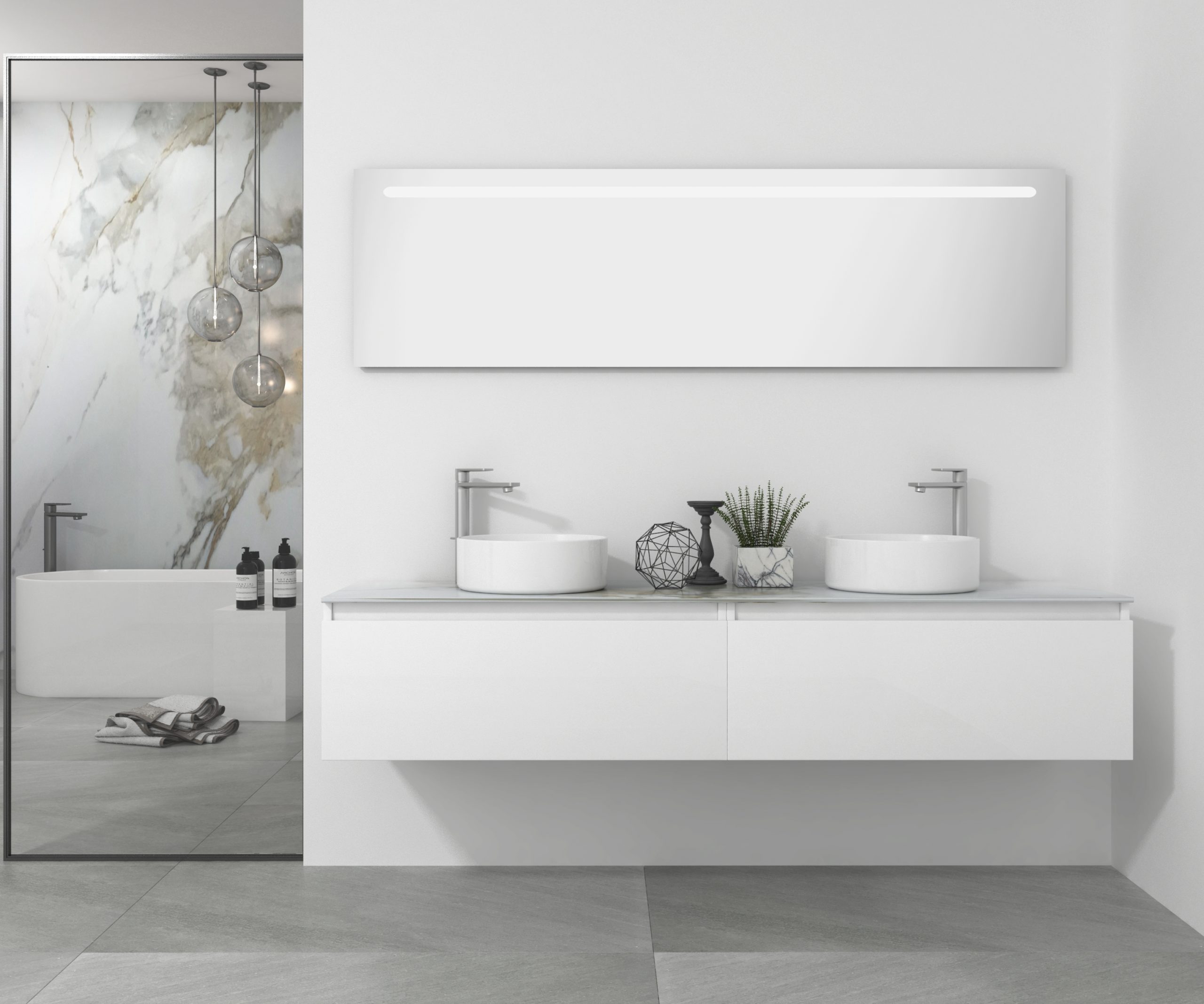 Pack Amiens con doble lavabo sobreencimera redondo y espejo led