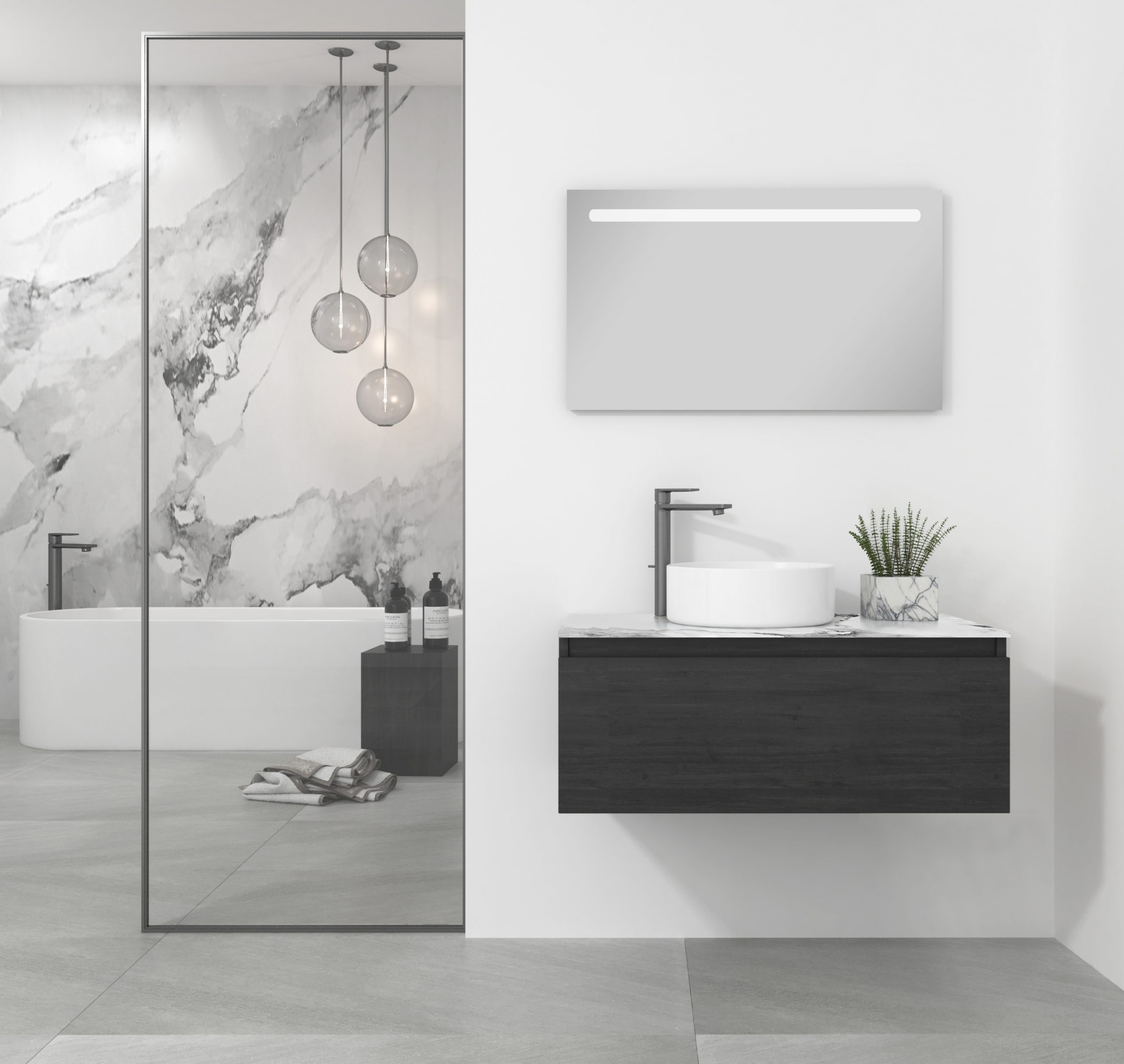 Pack Amiens con lavabo sobreencimera redondo y espejo led