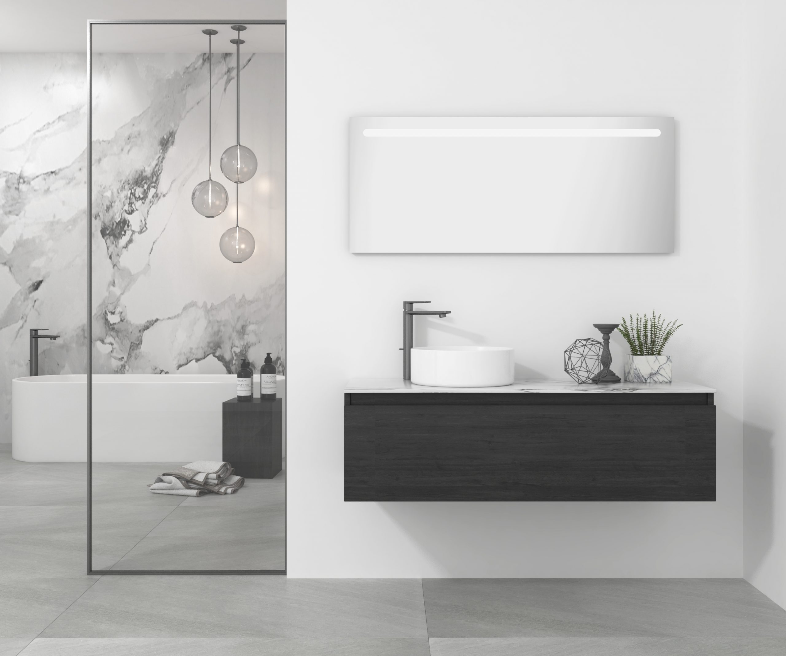 Pack Amiens con lavabo sobreencimera redondo y espejo led