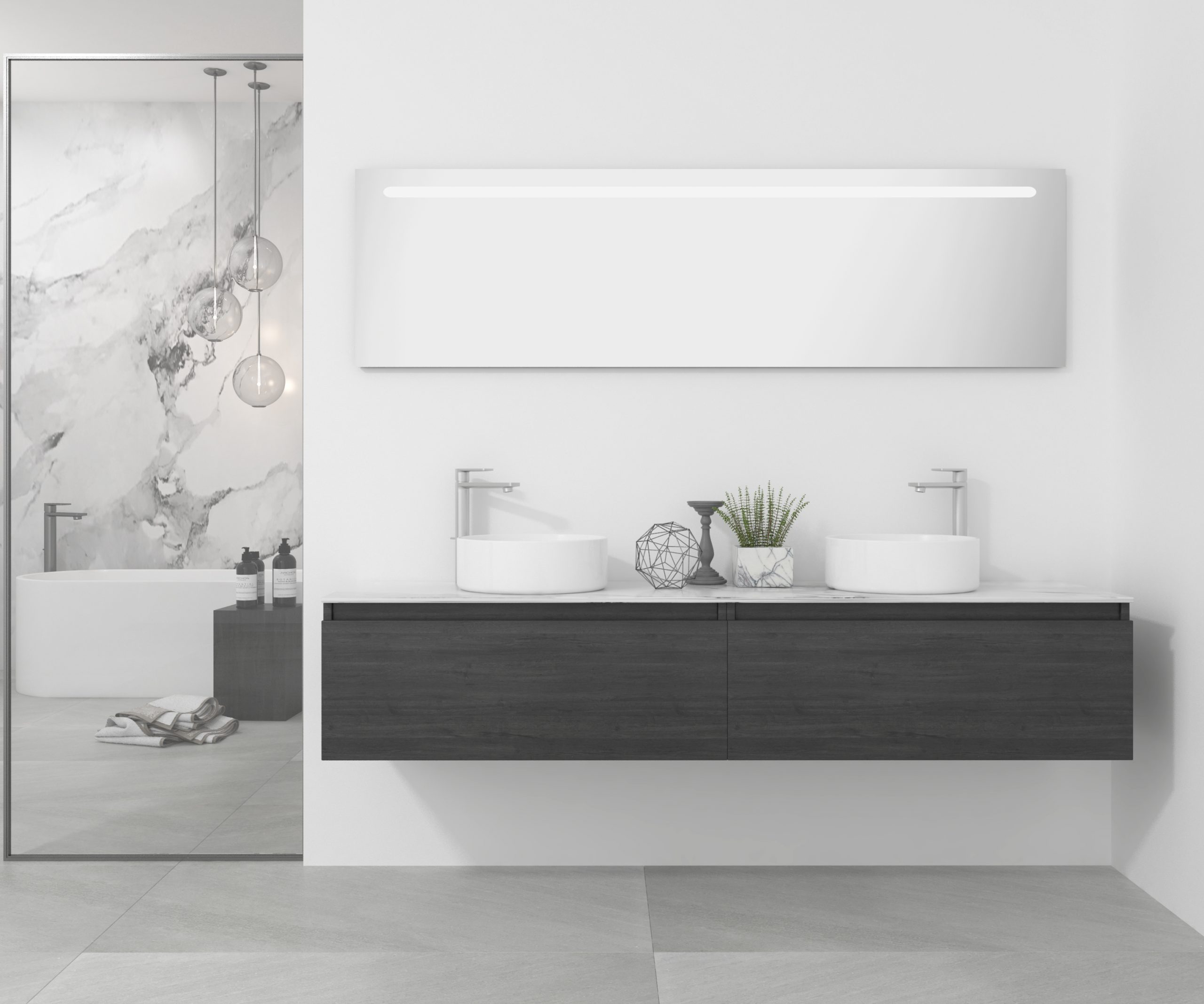 Pack Amiens con doble lavabo sobreencimera redondo y espejo led
