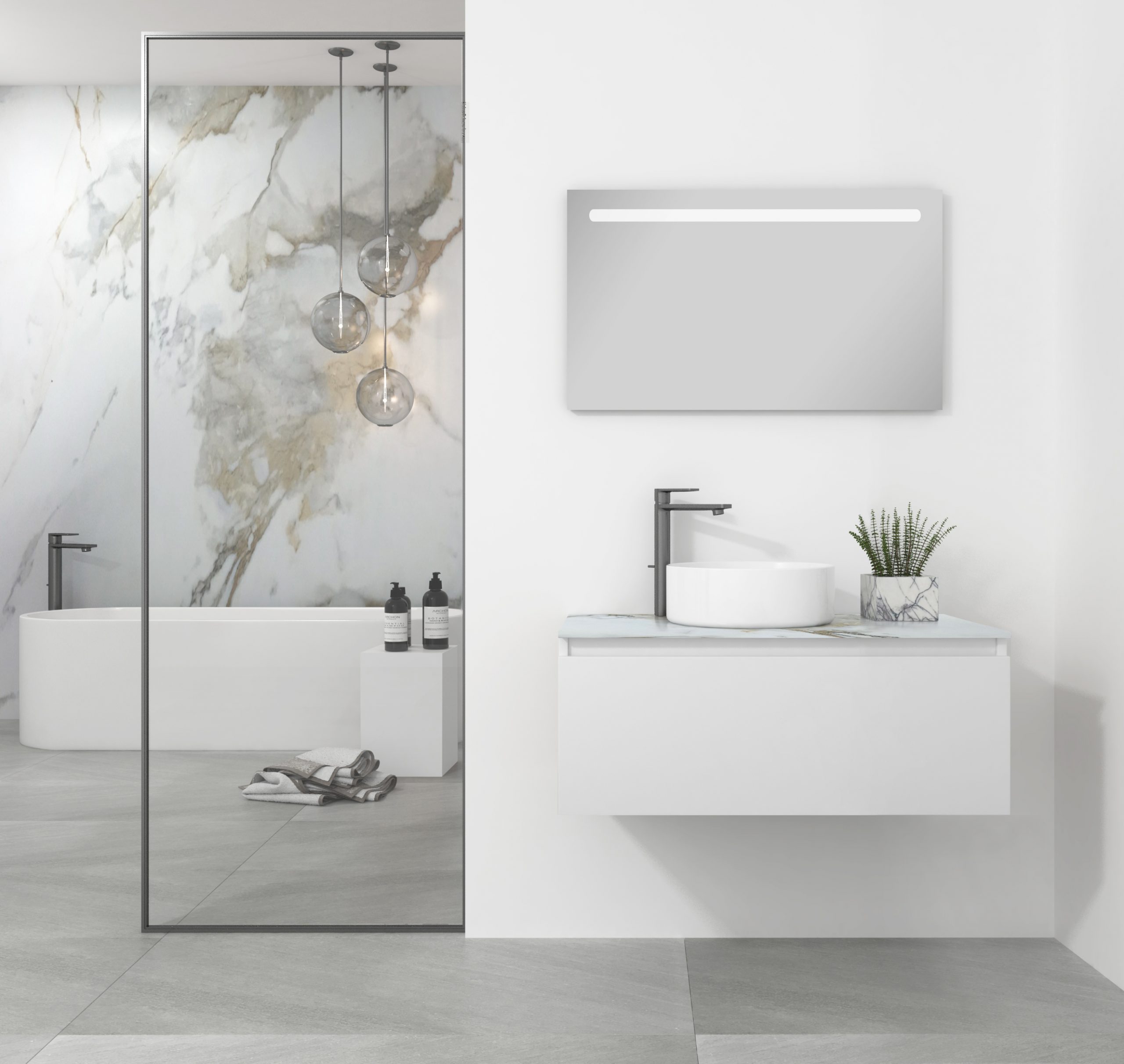 Pack Amiens con lavabo sobreencimera redondo y espejo led