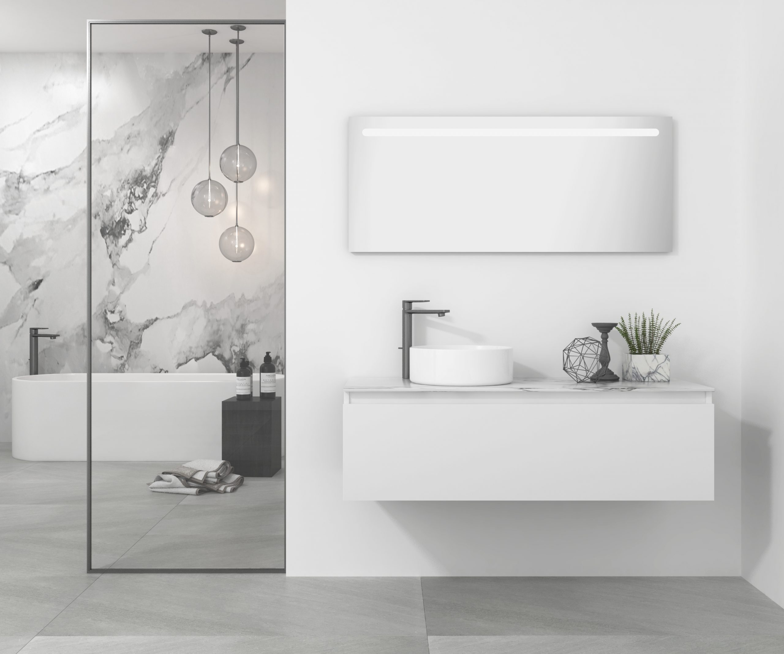 Pack Amiens con lavabo sobreencimera redondo y espejo led