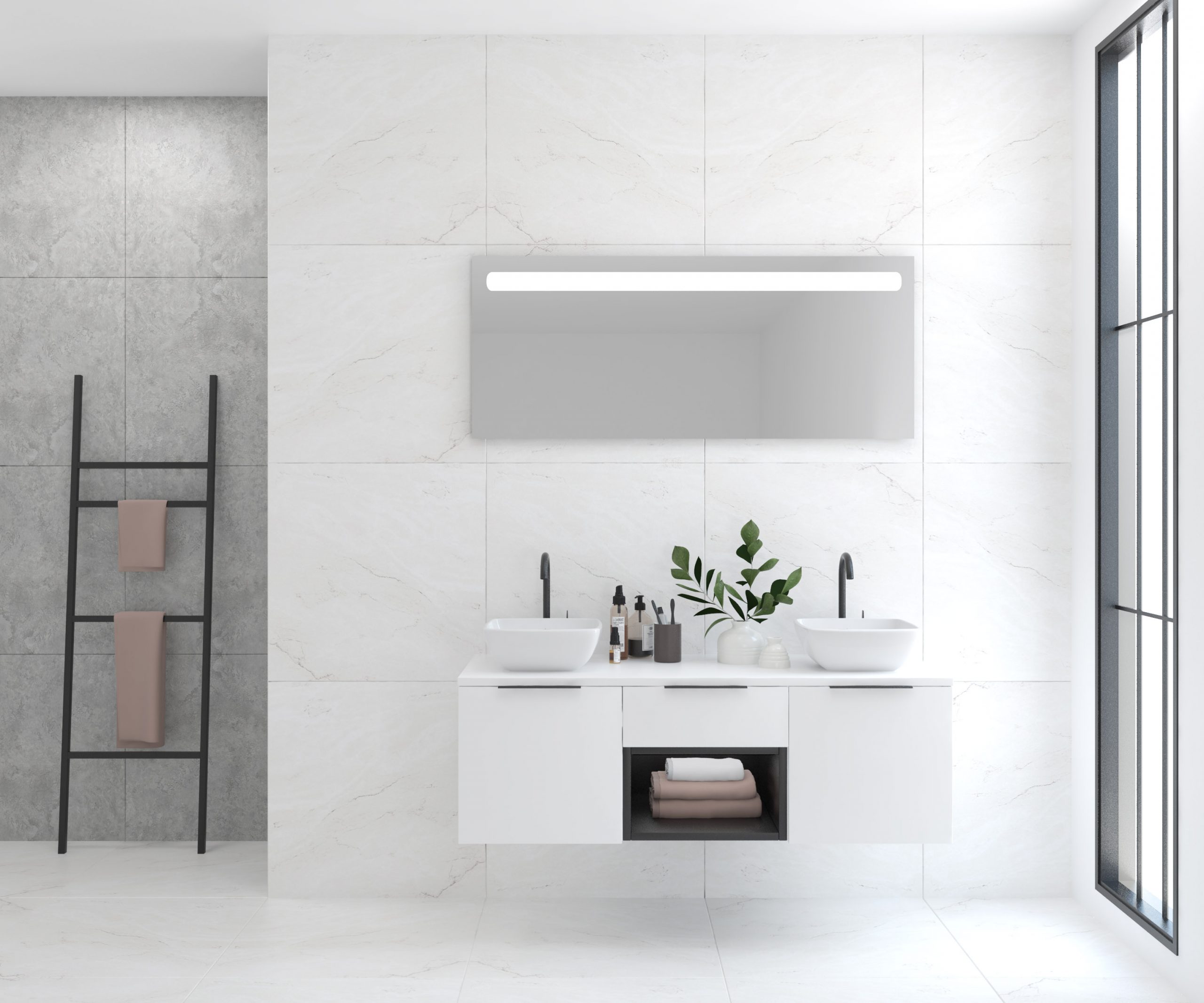 Pack base + évier + miroir LED