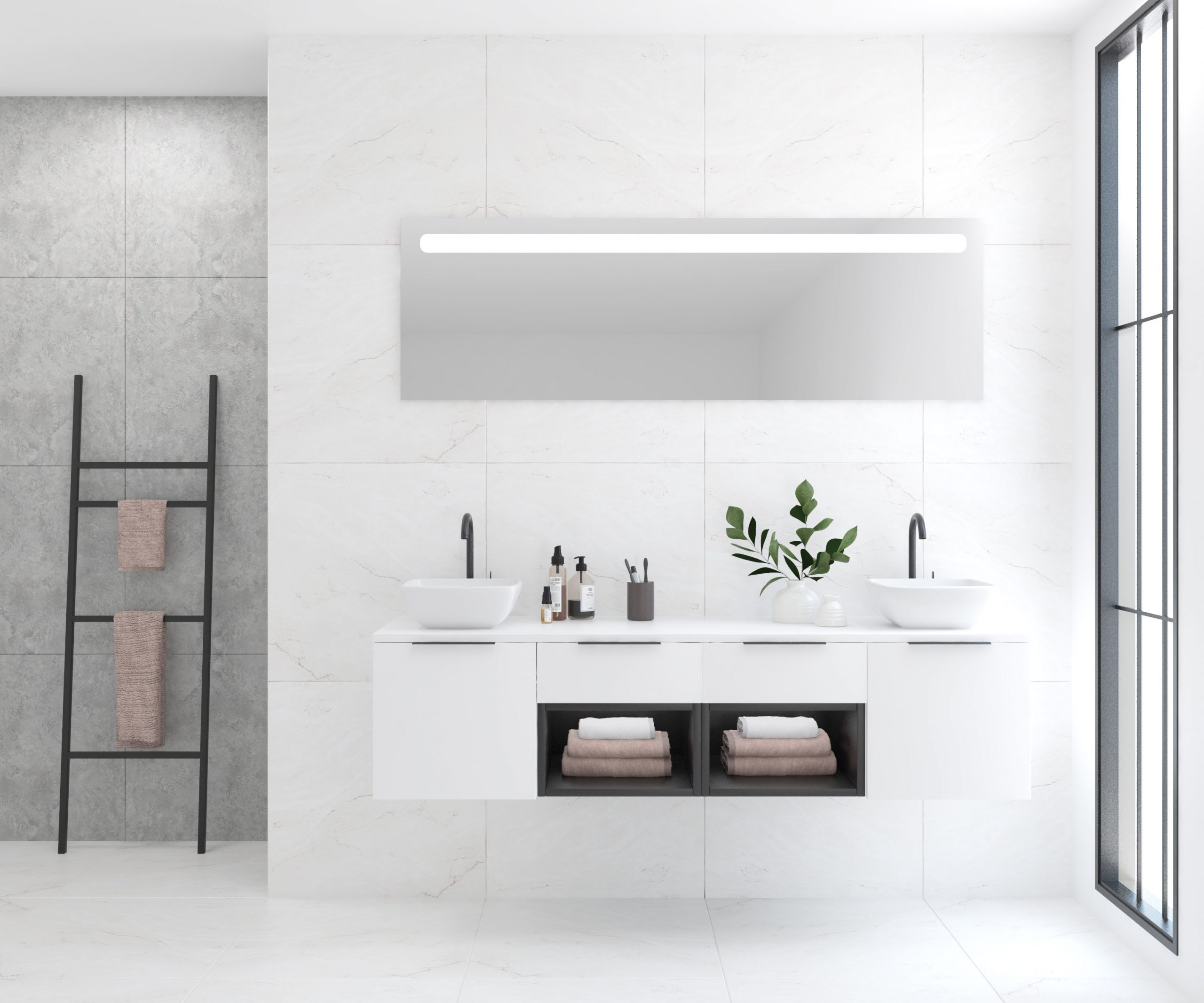 Pack base + évier + miroir LED