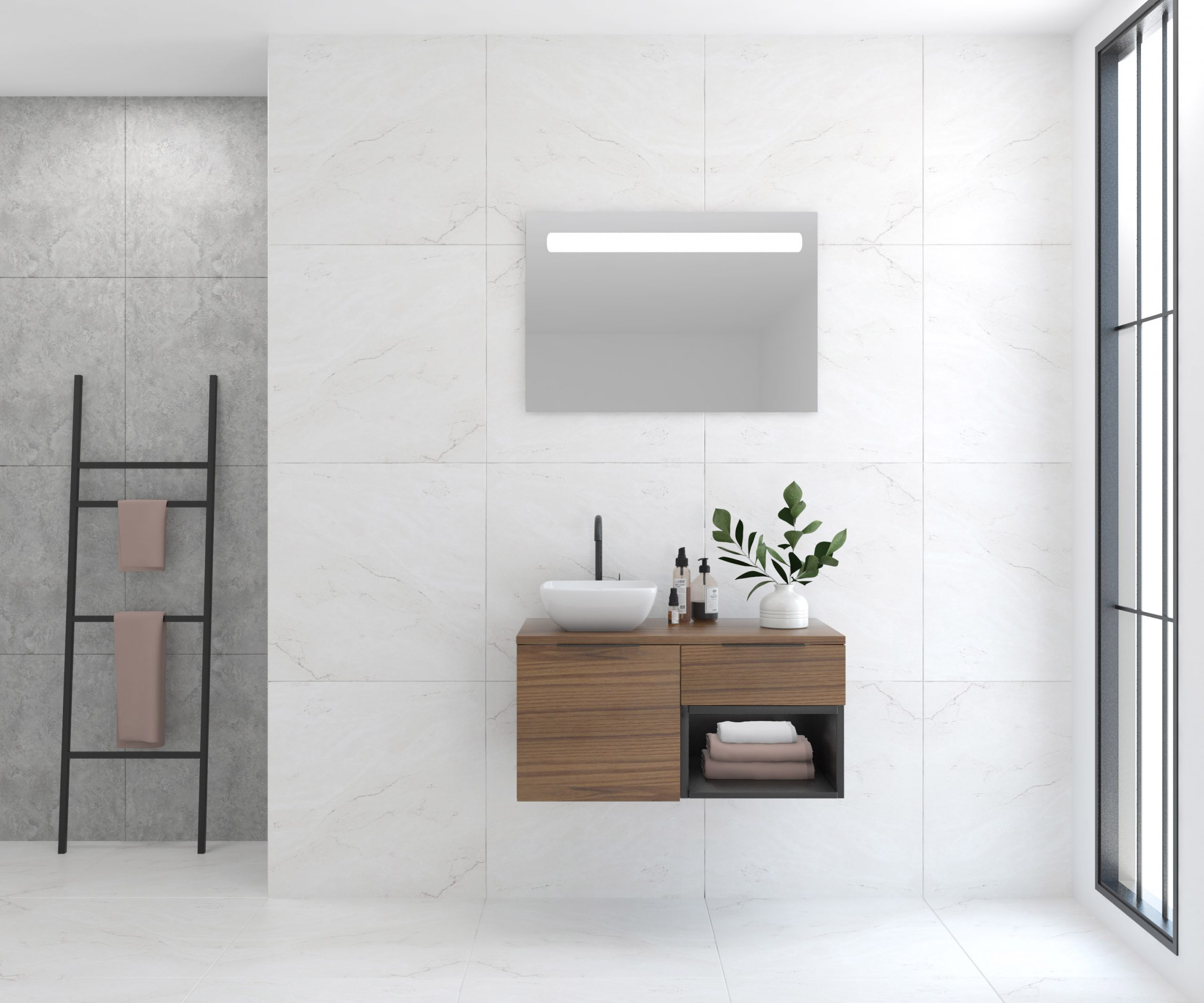 Pack base + évier + miroir LED