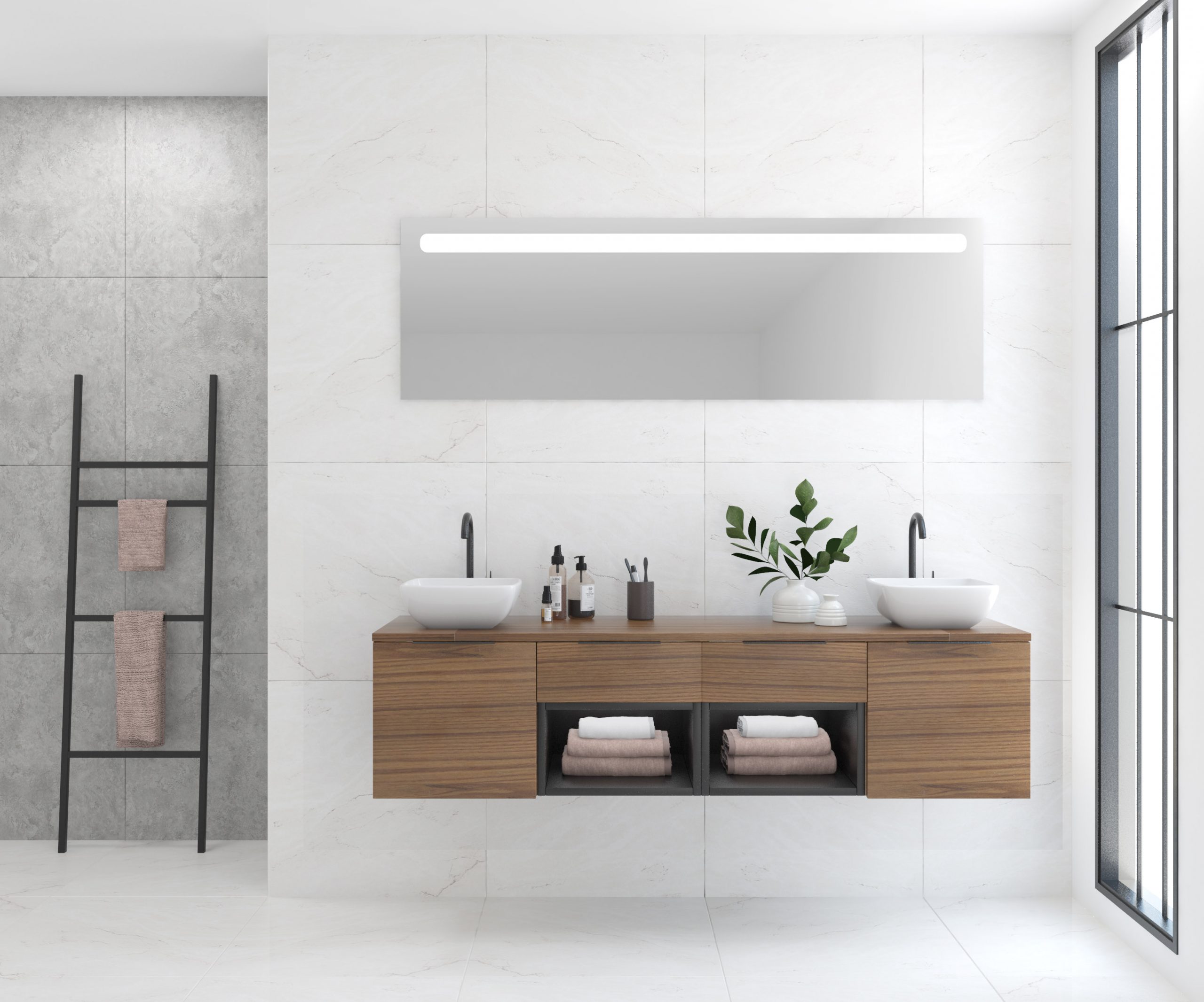 Pack base + évier + miroir LED