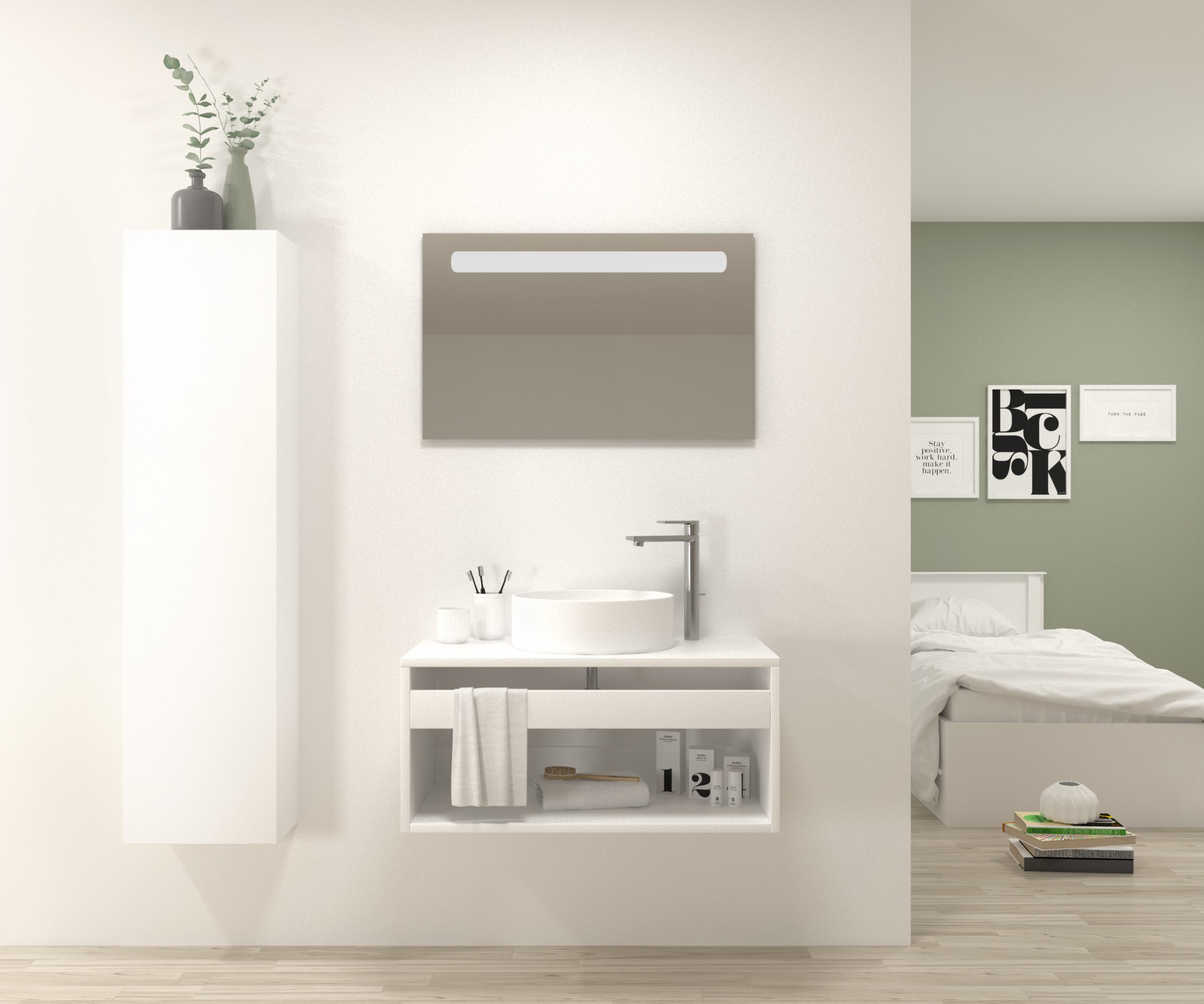 Pack Bordeaux avec lavabo et miroir LED