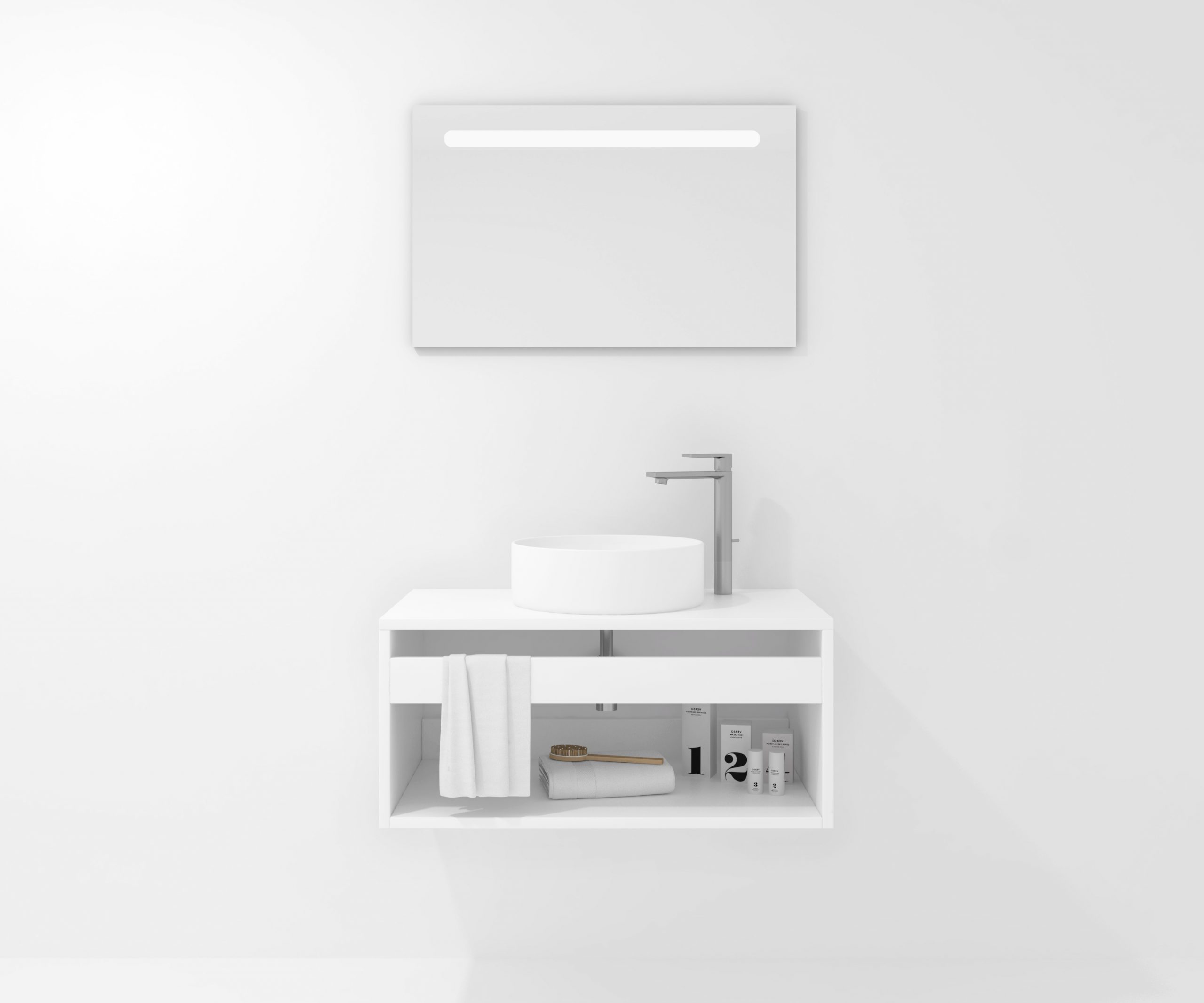Pack Bordeaux avec lavabo et miroir LED