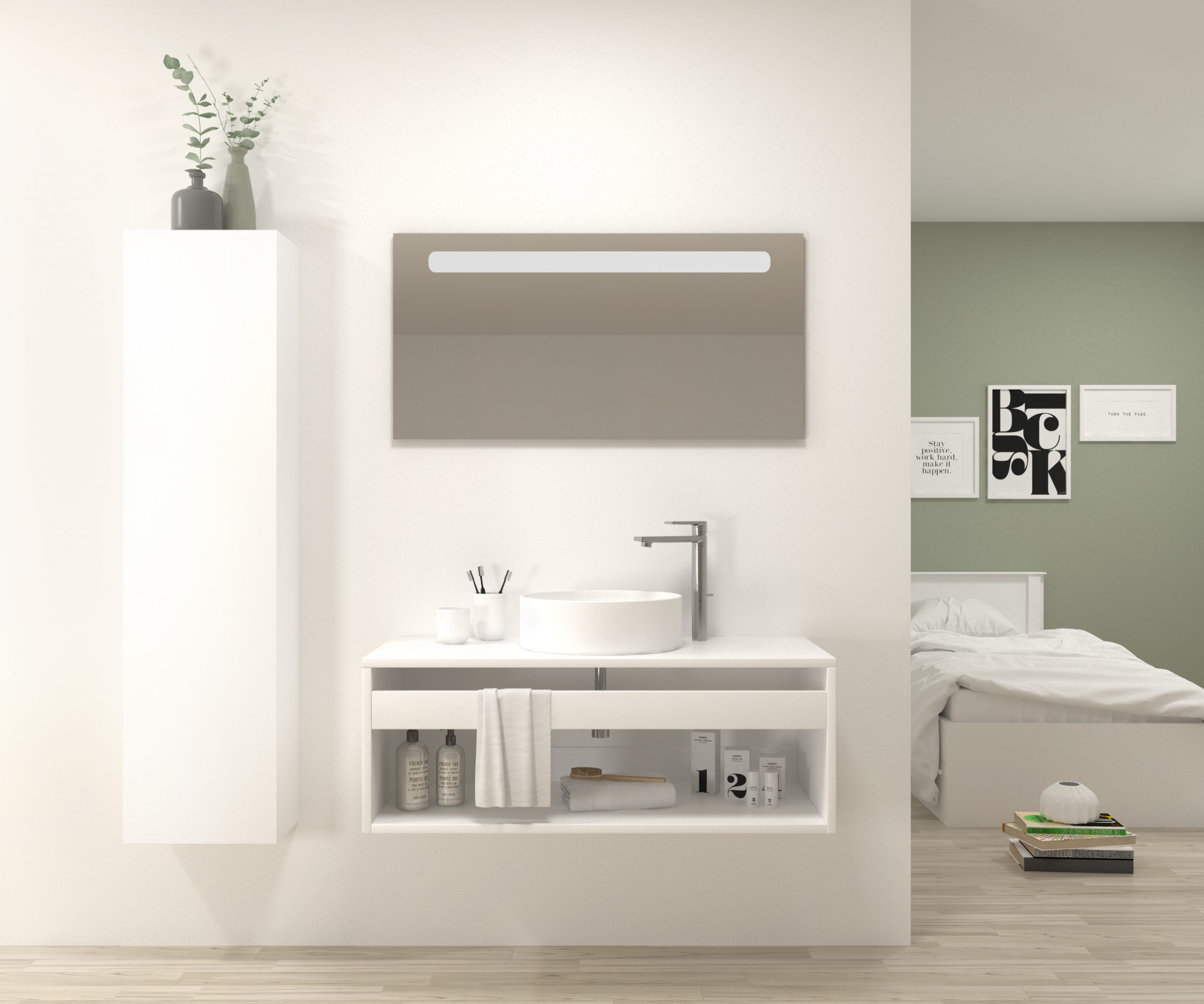 Pack Bordeaux avec lavabo et miroir LED