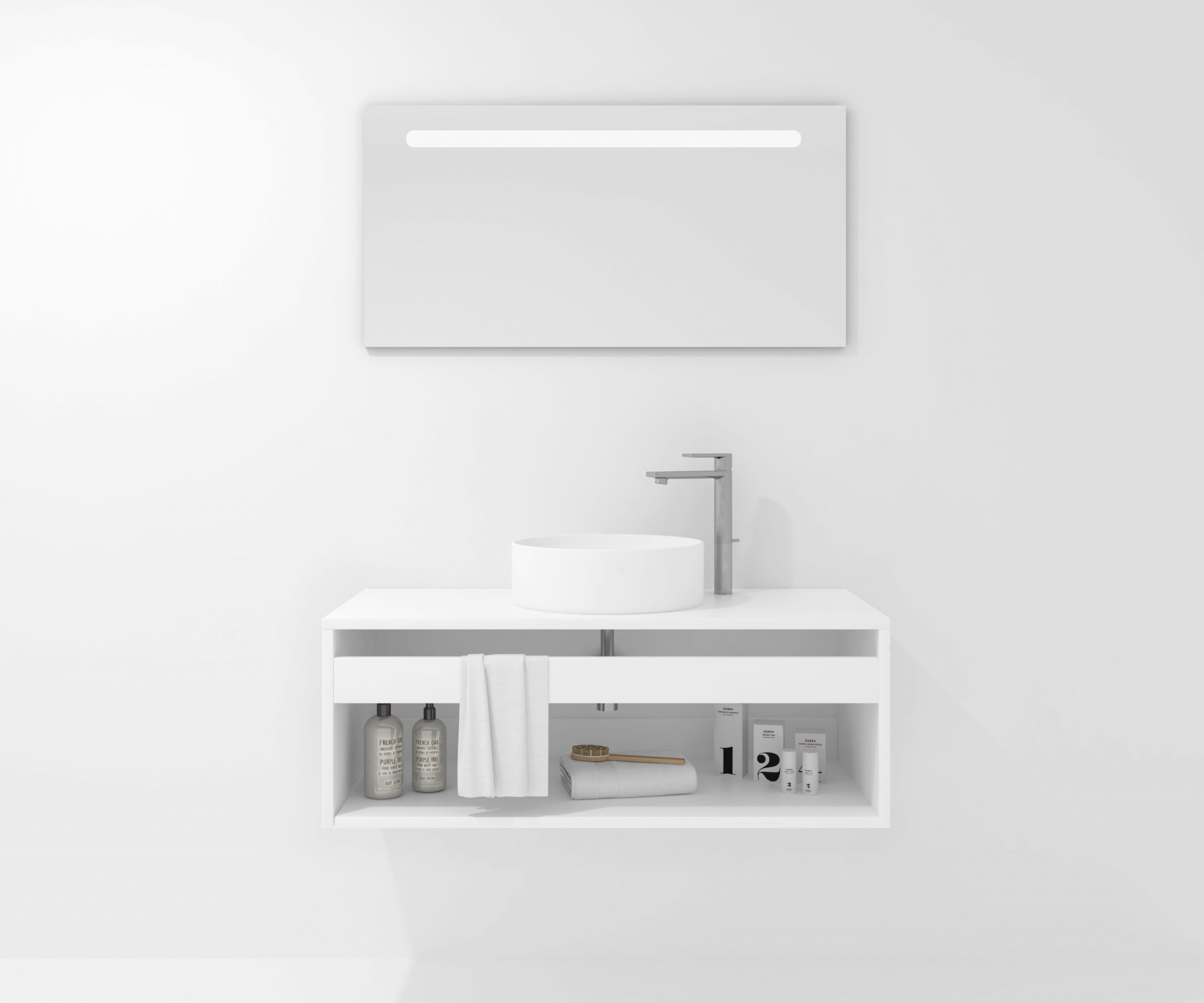 Pack Bordeaux avec lavabo et miroir LED