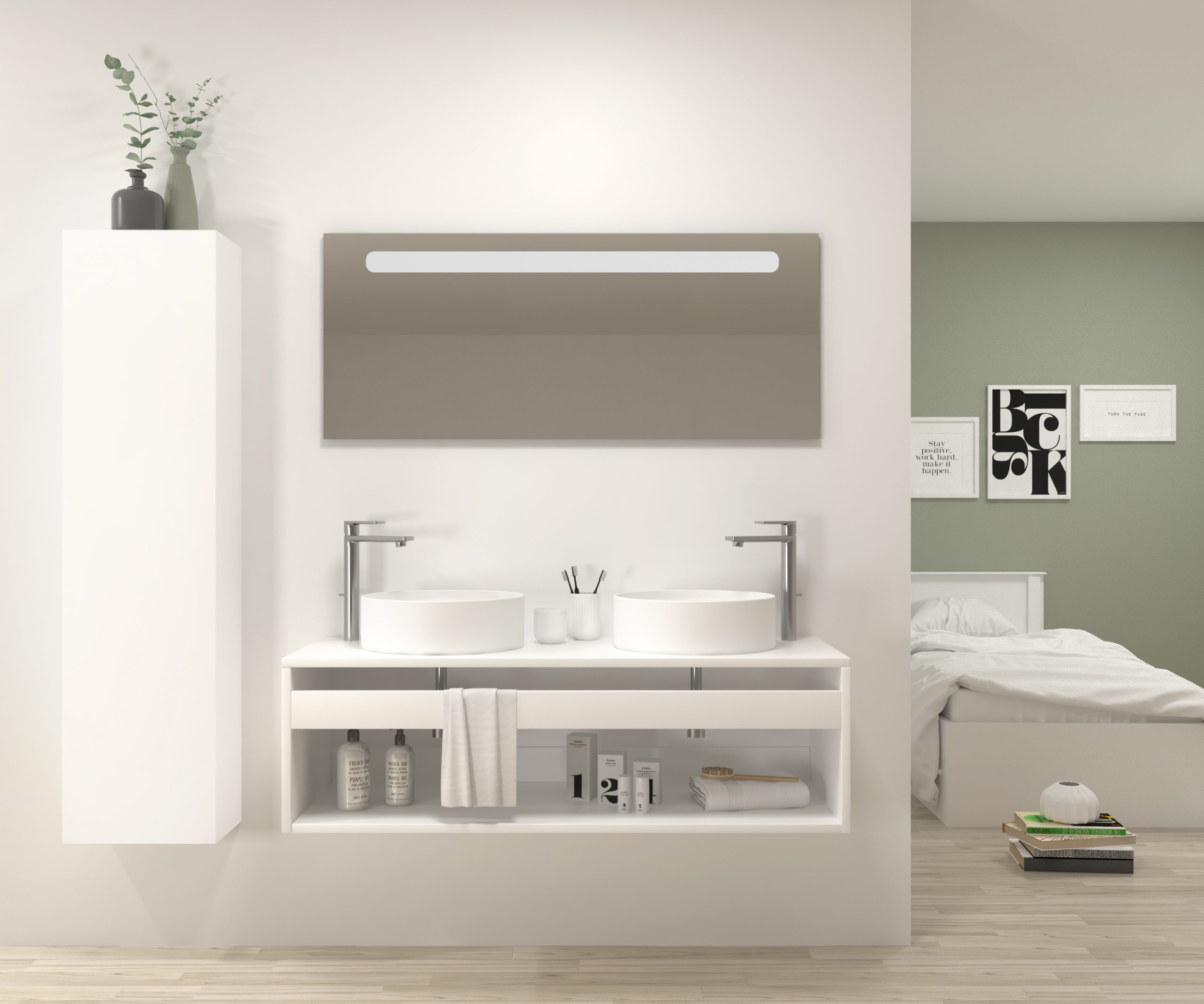 Pack Bordeaux avec lavabo et miroir LED