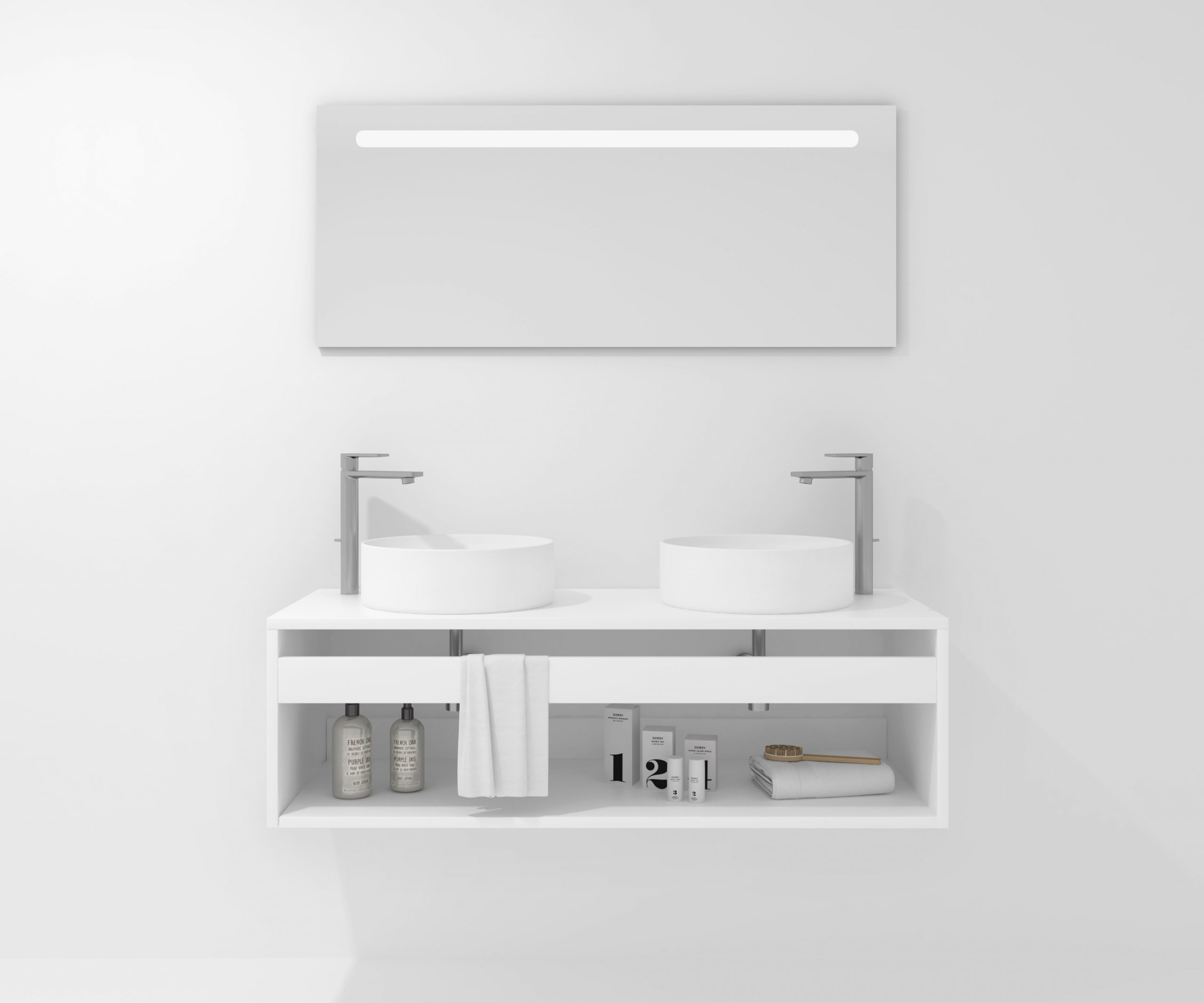 Pack Bordeaux avec lavabo et miroir LED