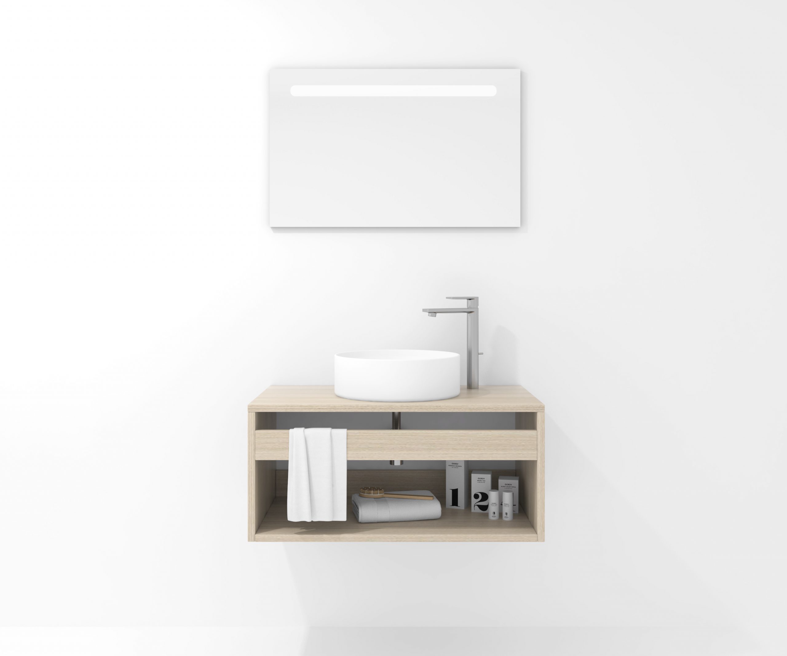 Pack Bordeaux avec lavabo et miroir LED
