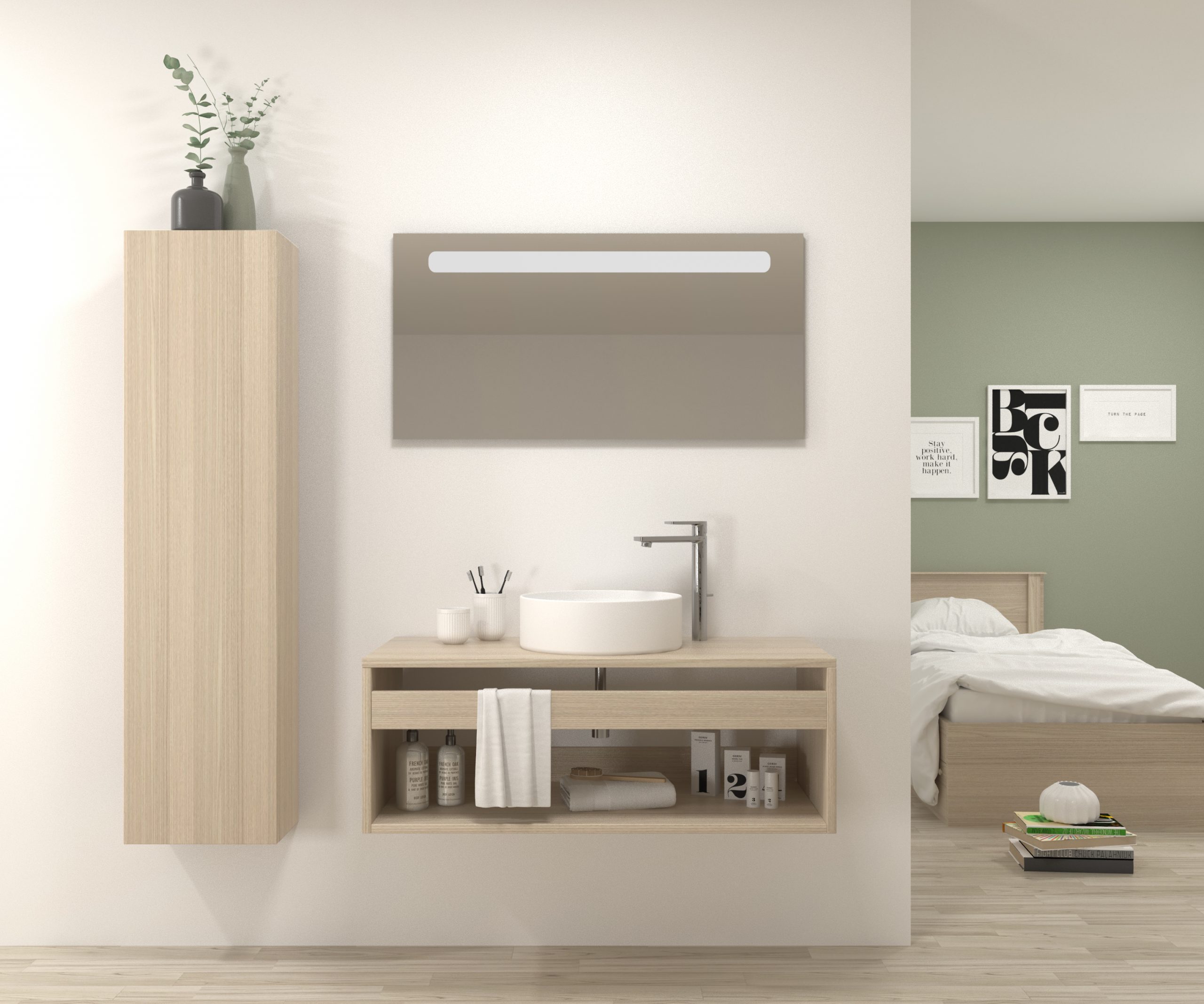 Pack Bordeaux avec lavabo et miroir LED