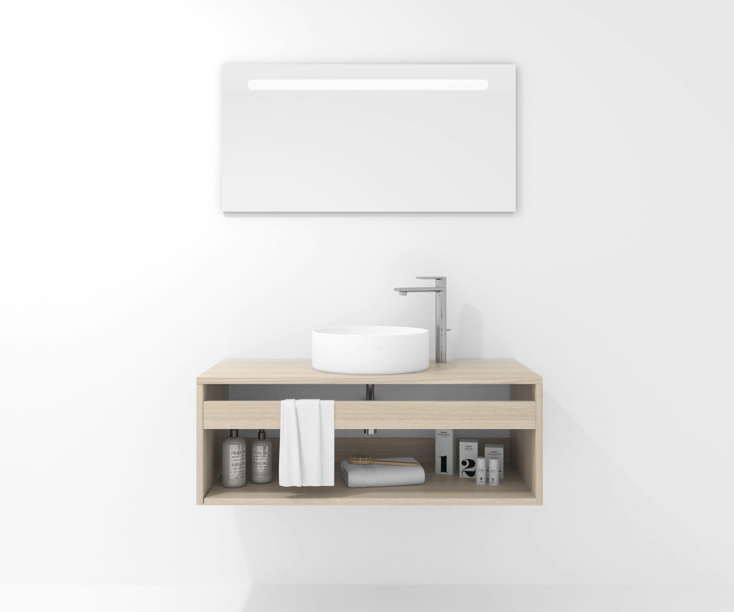 Pack Bordeaux avec lavabo et miroir LED