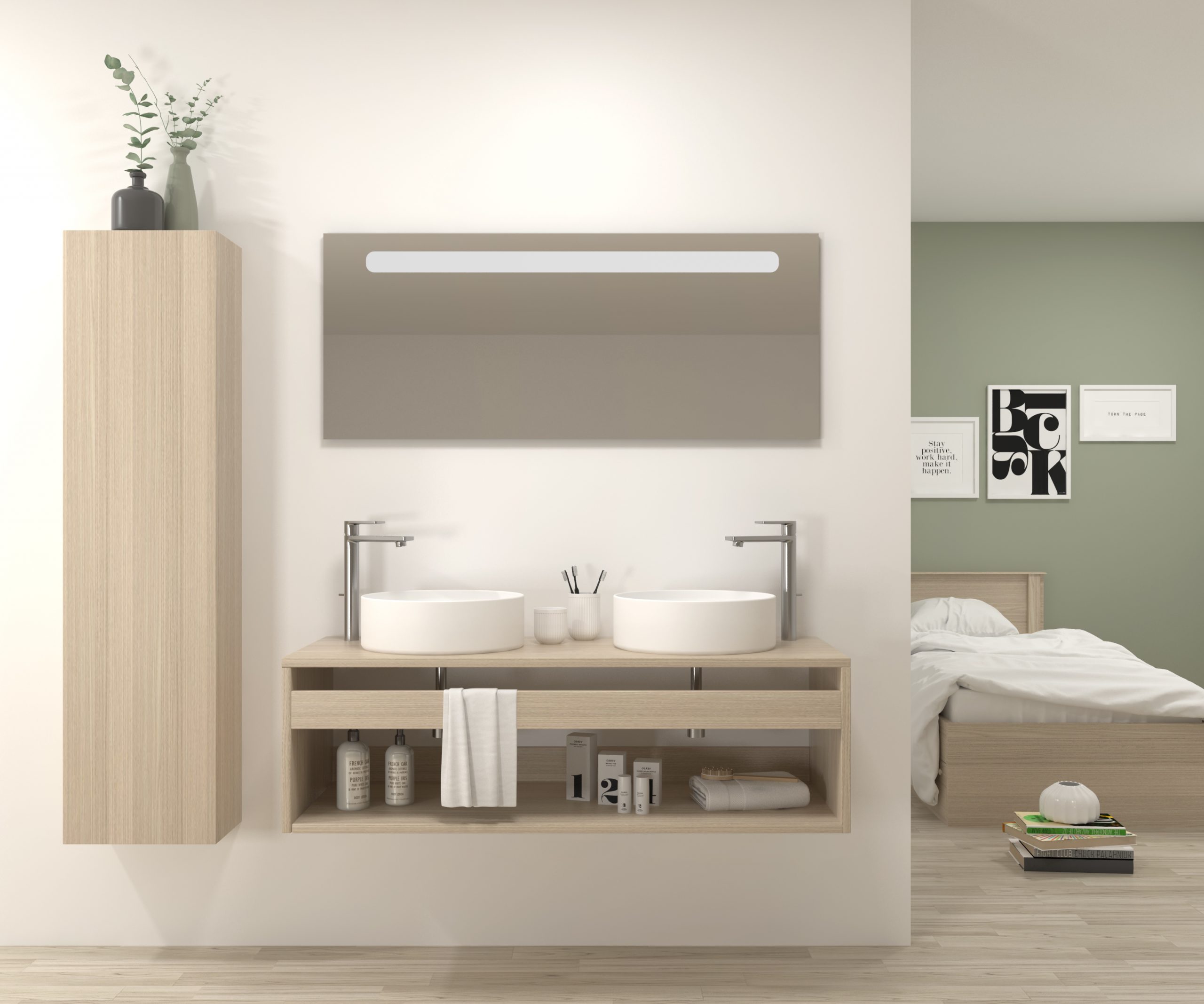 Pack Bordeaux avec lavabo et miroir LED