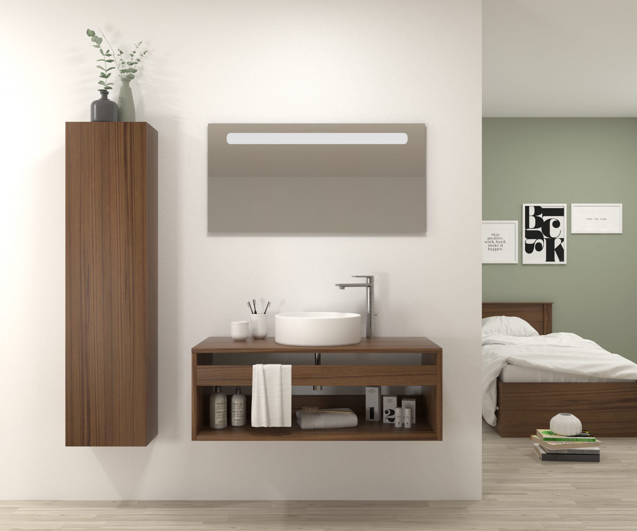 Pack Bordeaux avec lavabo et miroir LED