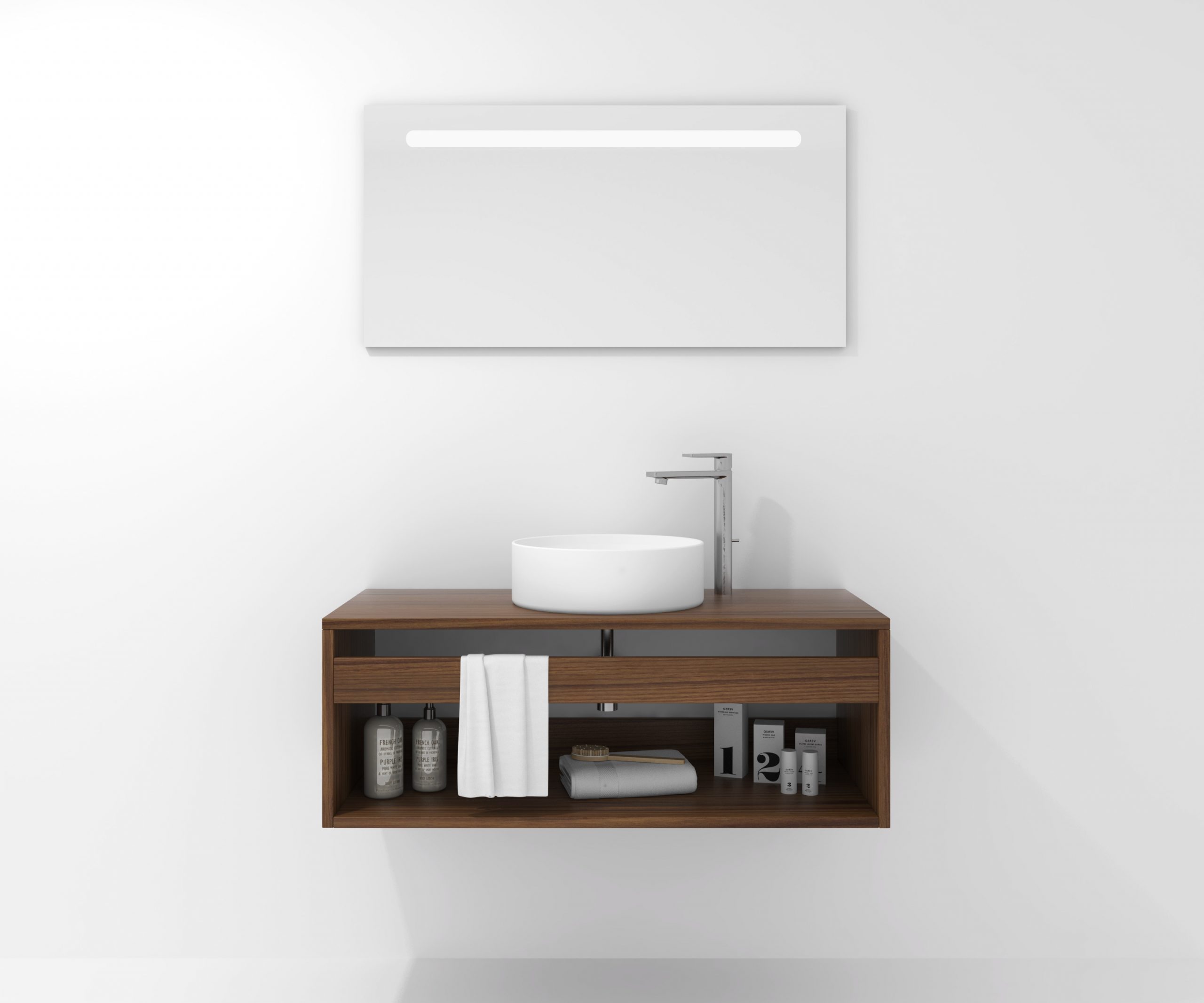 Pack Bordeaux avec lavabo et miroir LED