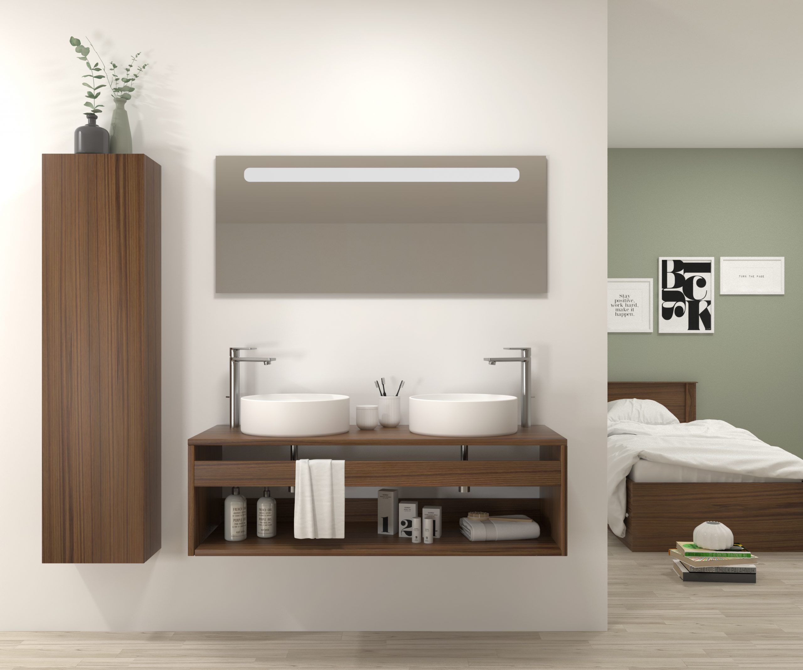 Pack Bordeaux avec lavabo et miroir LED