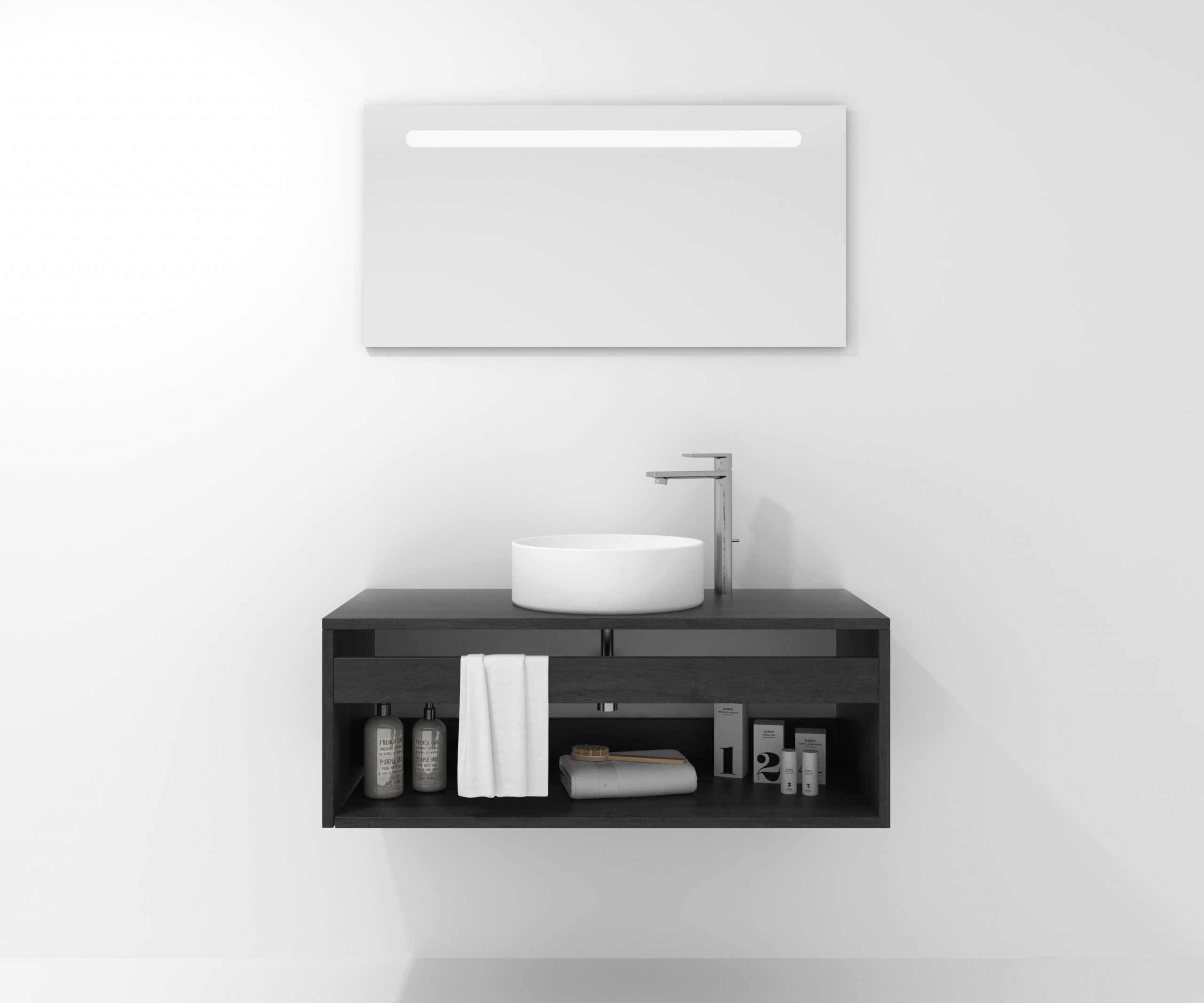 Pack Bordeaux avec lavabo et miroir LED
