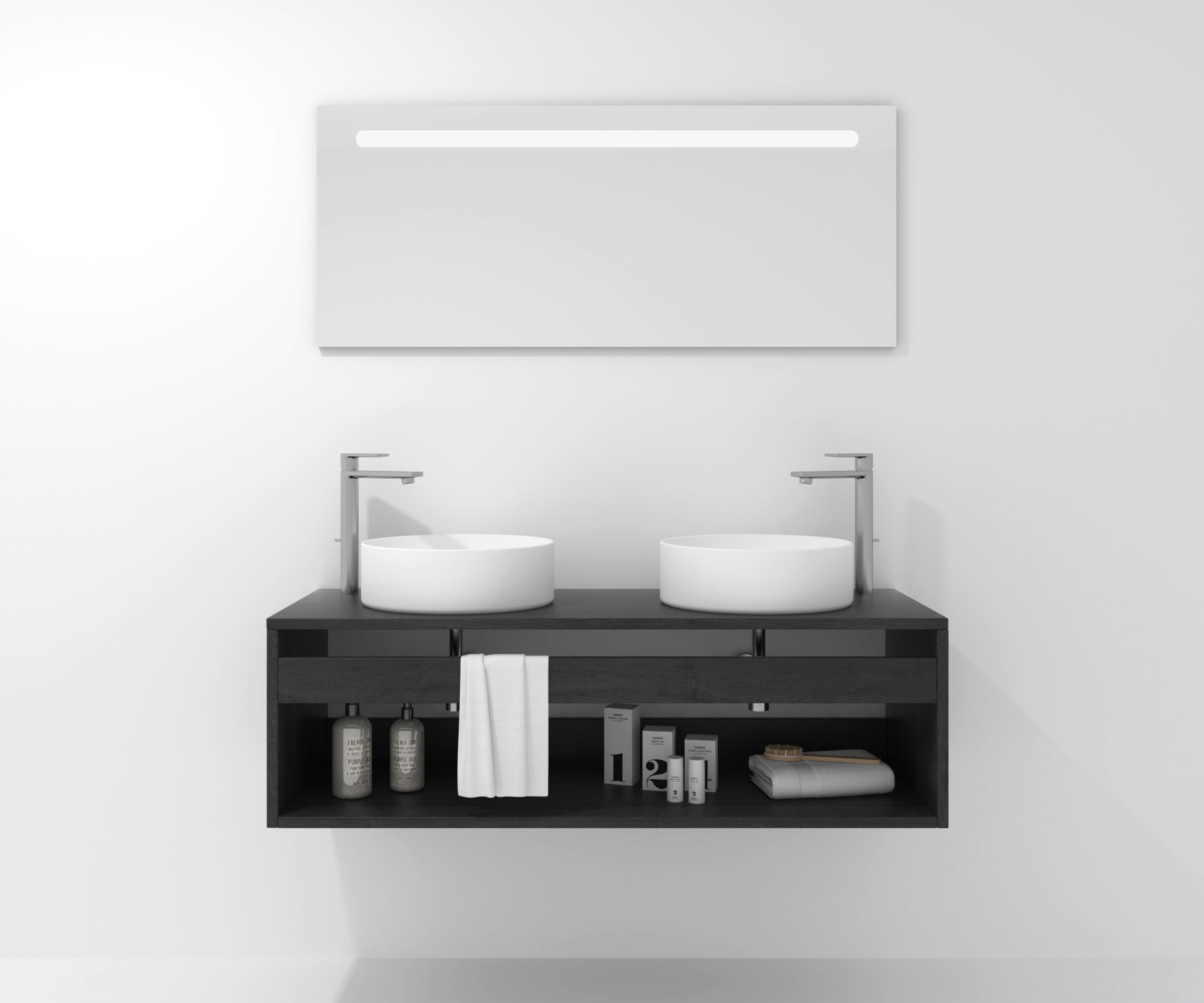 Pack Bordeaux avec lavabo et miroir LED