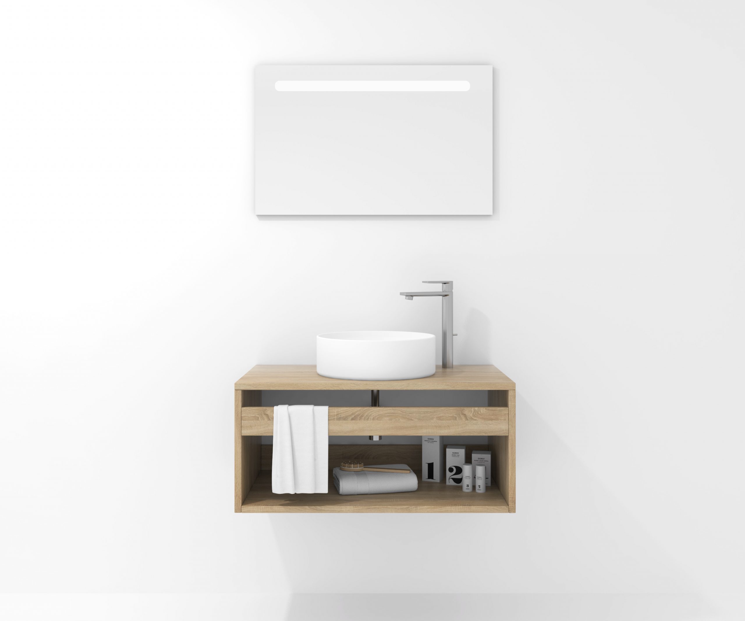 Pack Bordeaux avec lavabo et miroir LED