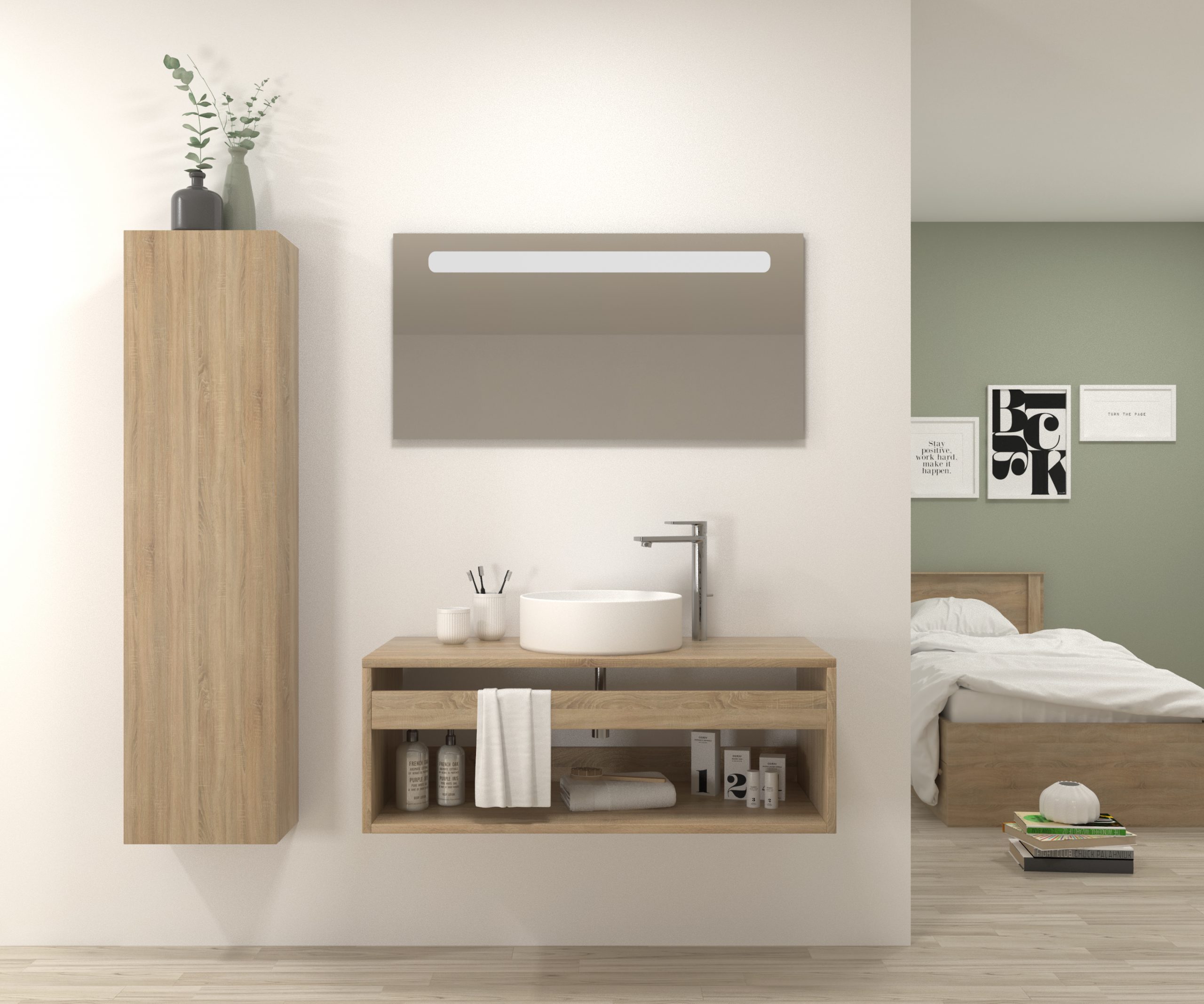 Pack Bordeaux avec lavabo et miroir LED