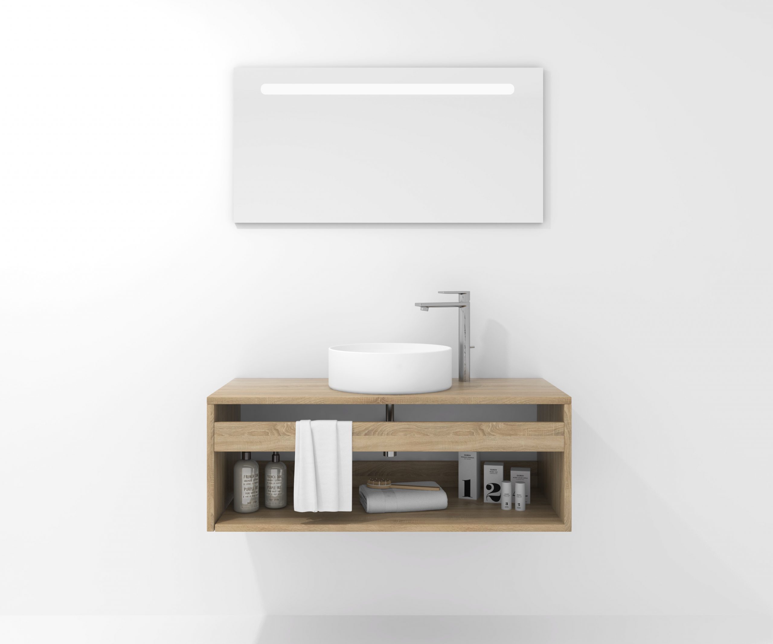 Pack Bordeaux avec lavabo et miroir LED