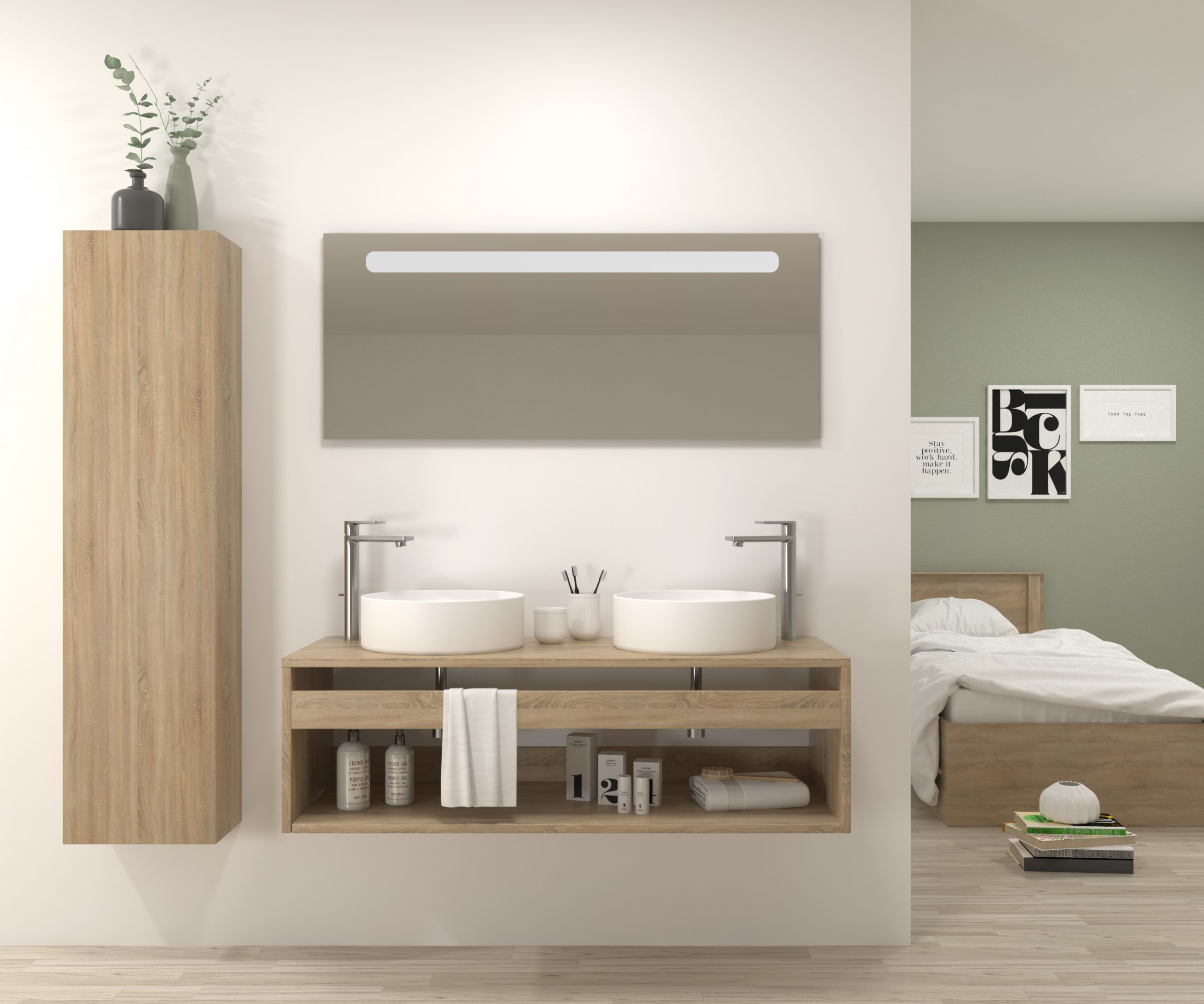 Pack Bordeaux avec lavabo et miroir LED