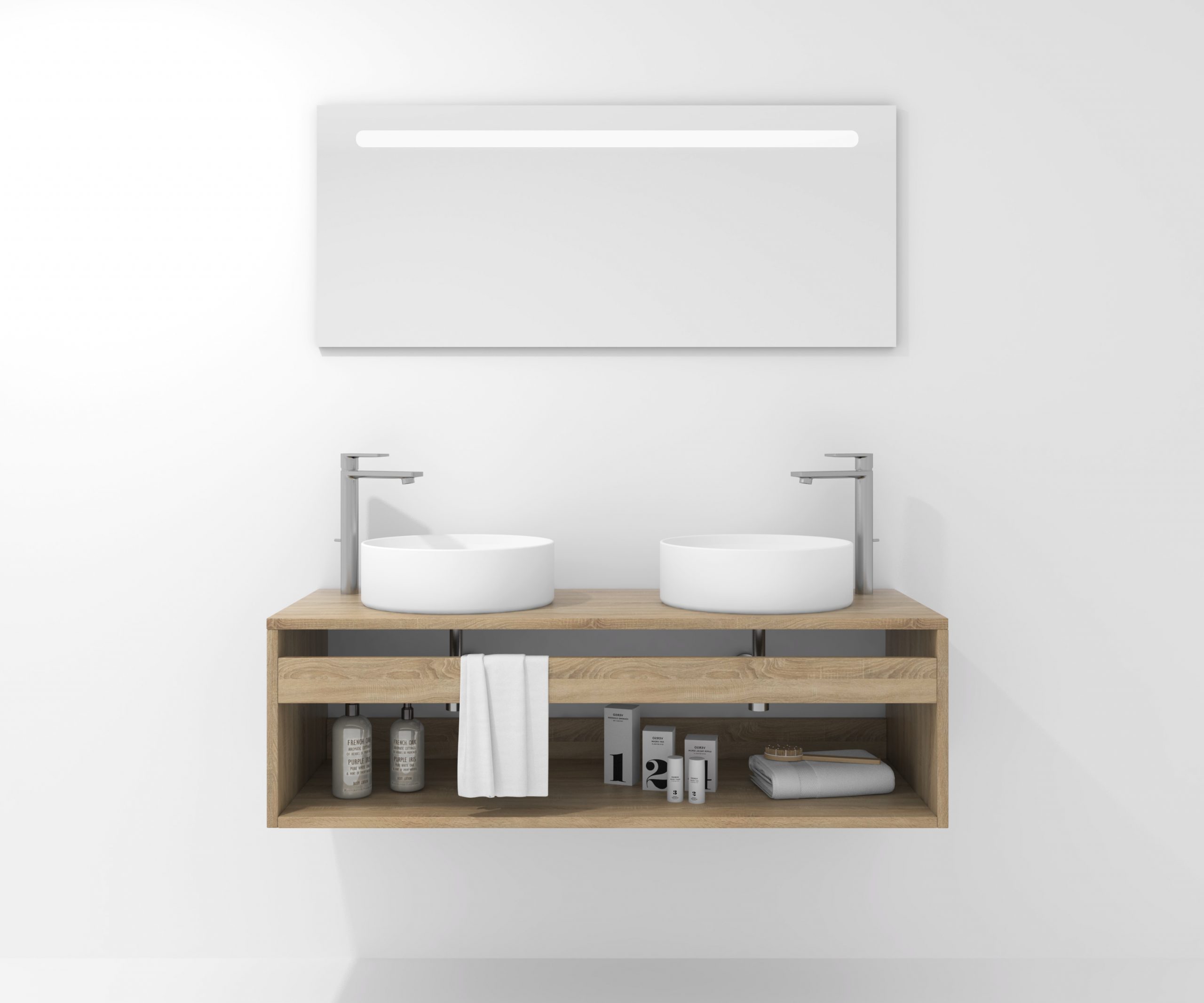 Pack Bordeaux avec lavabo et miroir LED