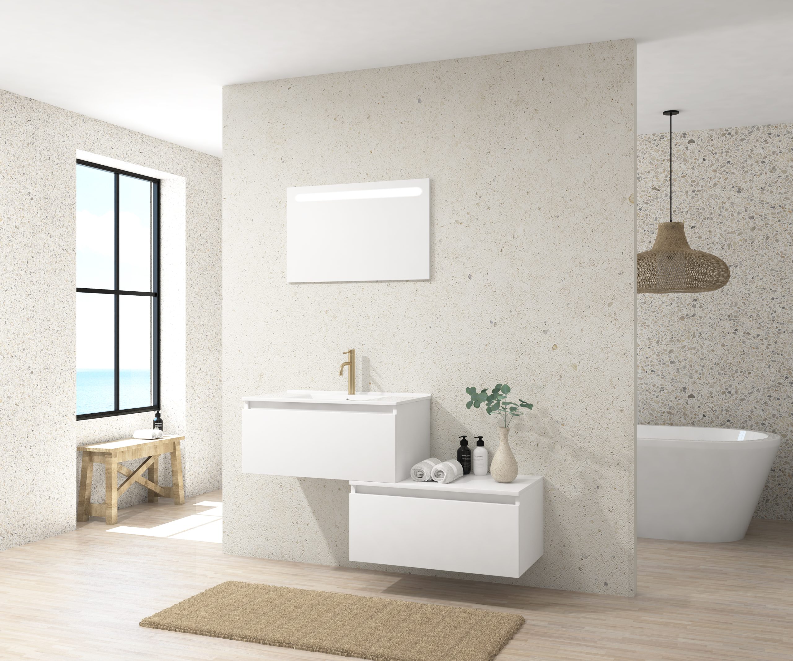 Pack Dijon avec évier en céramique et miroir LED