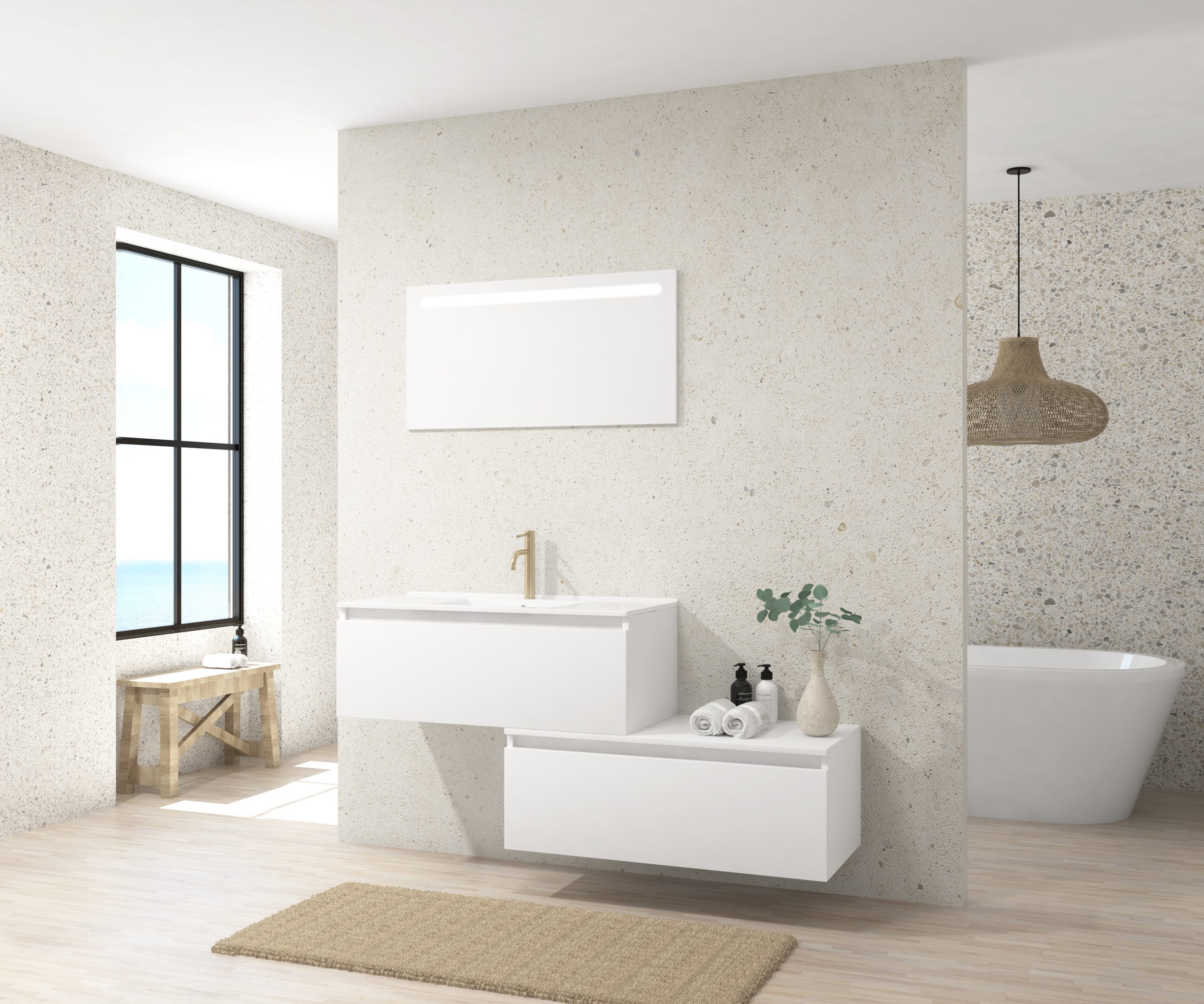 Pack Dijon avec évier en céramique et miroir LED