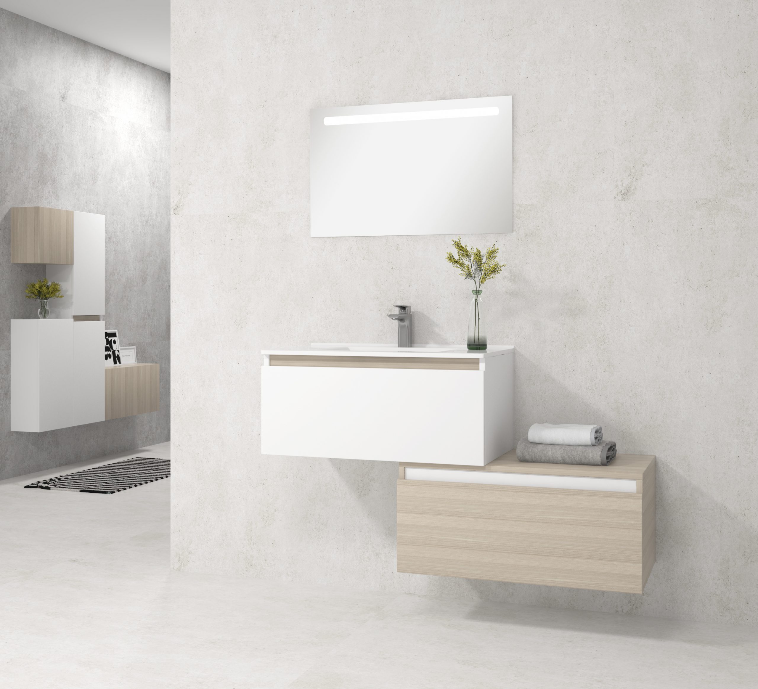 Pack Dijon avec évier en céramique et miroir LED