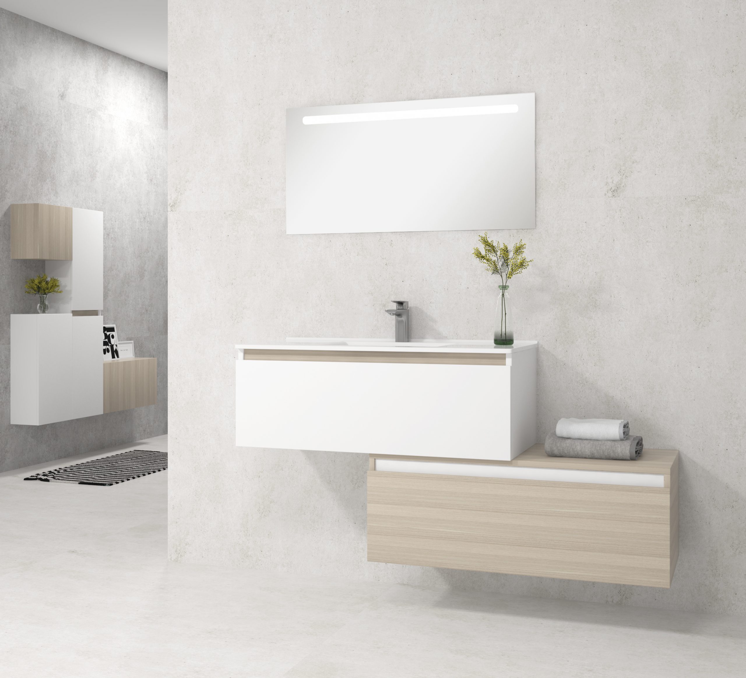 Pack Dijon avec évier en céramique et miroir LED