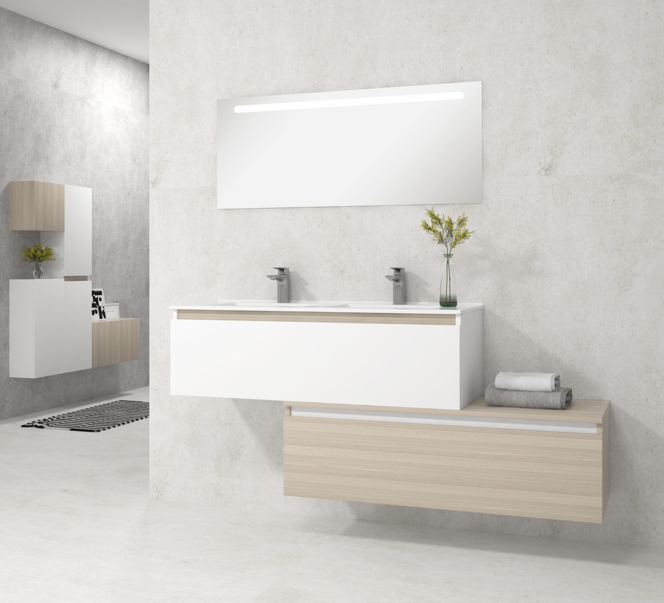 Pack Dijon avec évier en céramique et miroir LED