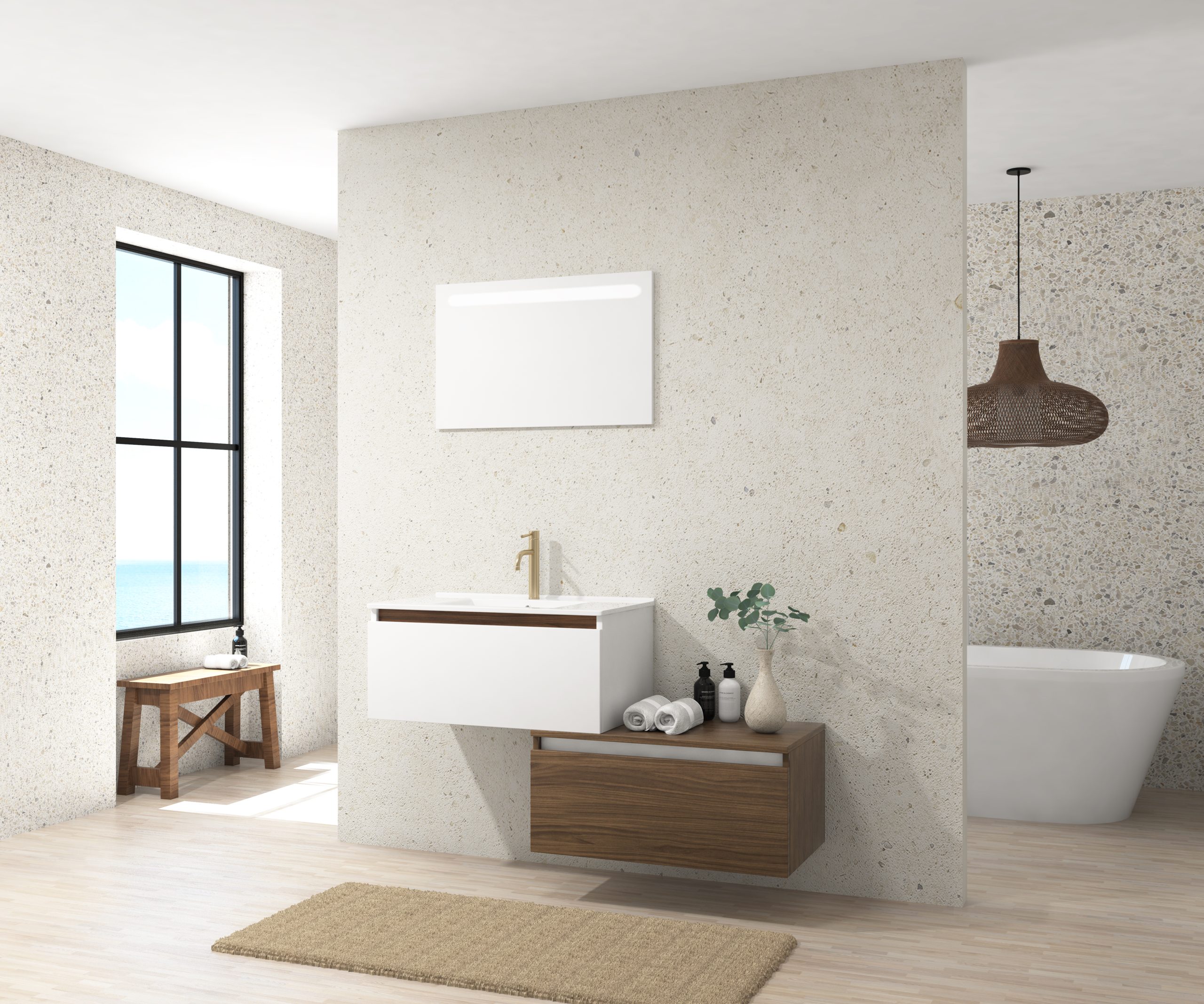 Pack Dijon avec évier en céramique et miroir LED