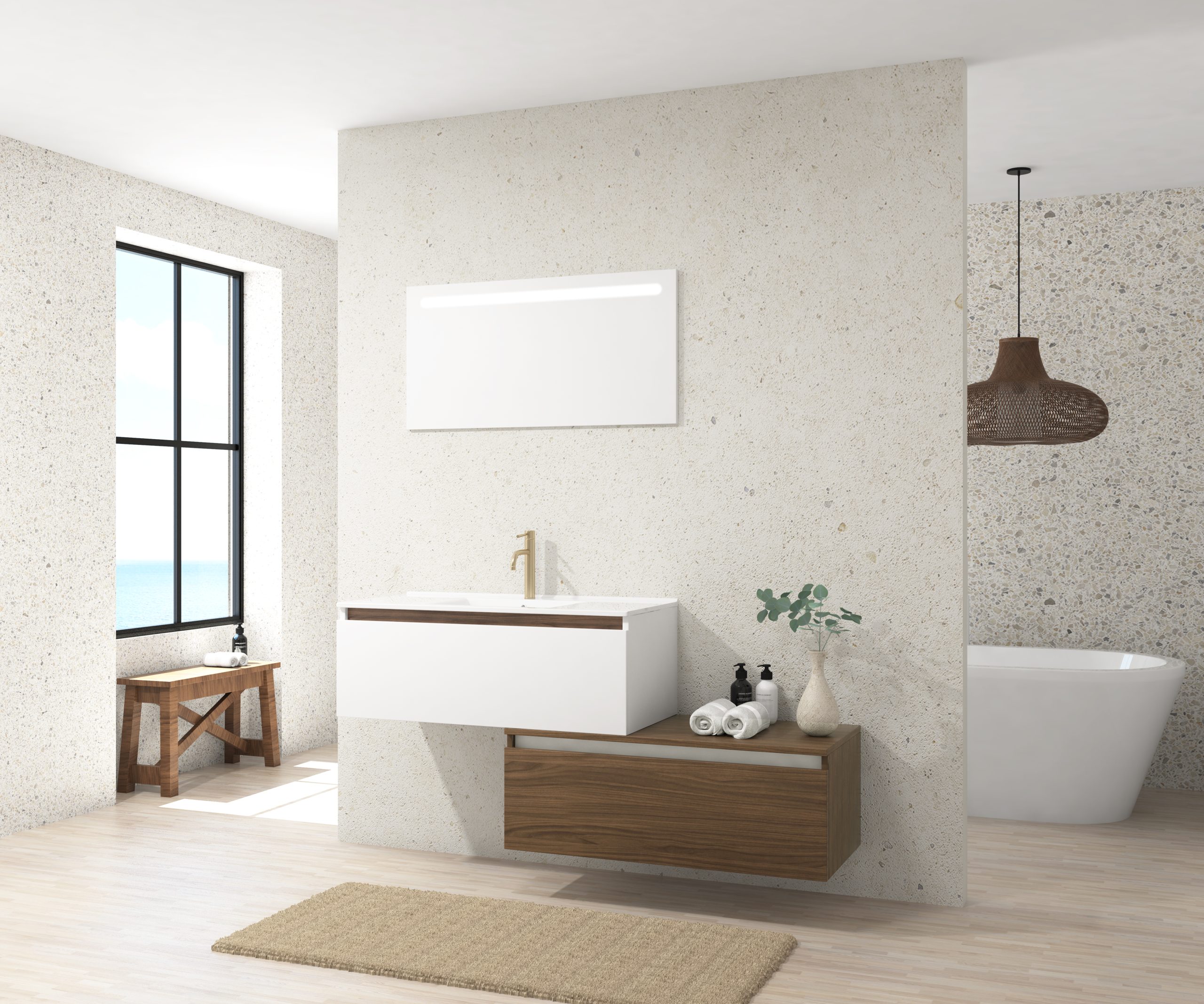 Pack Dijon avec évier en céramique et miroir LED