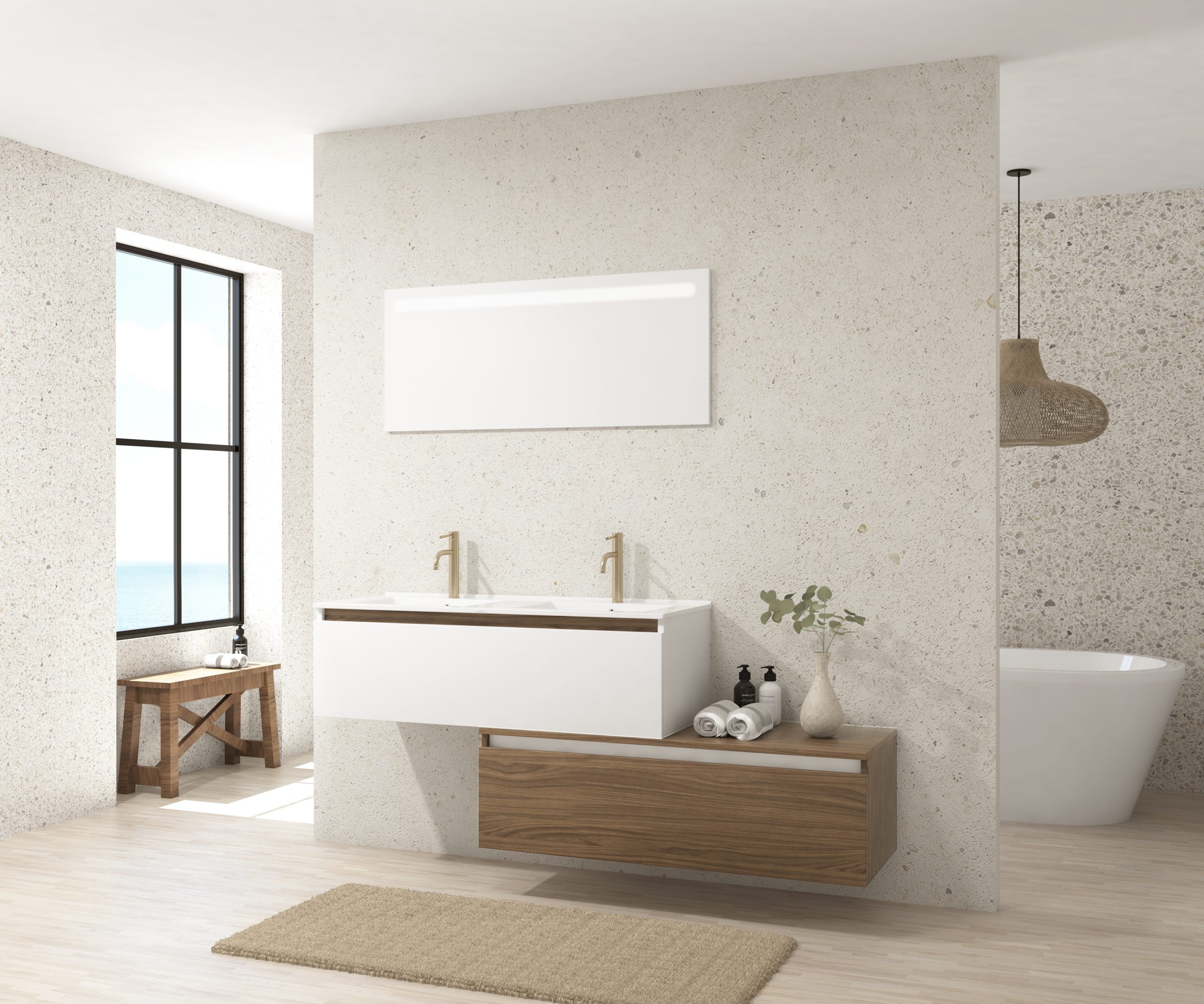 Pack Dijon avec évier en céramique et miroir LED