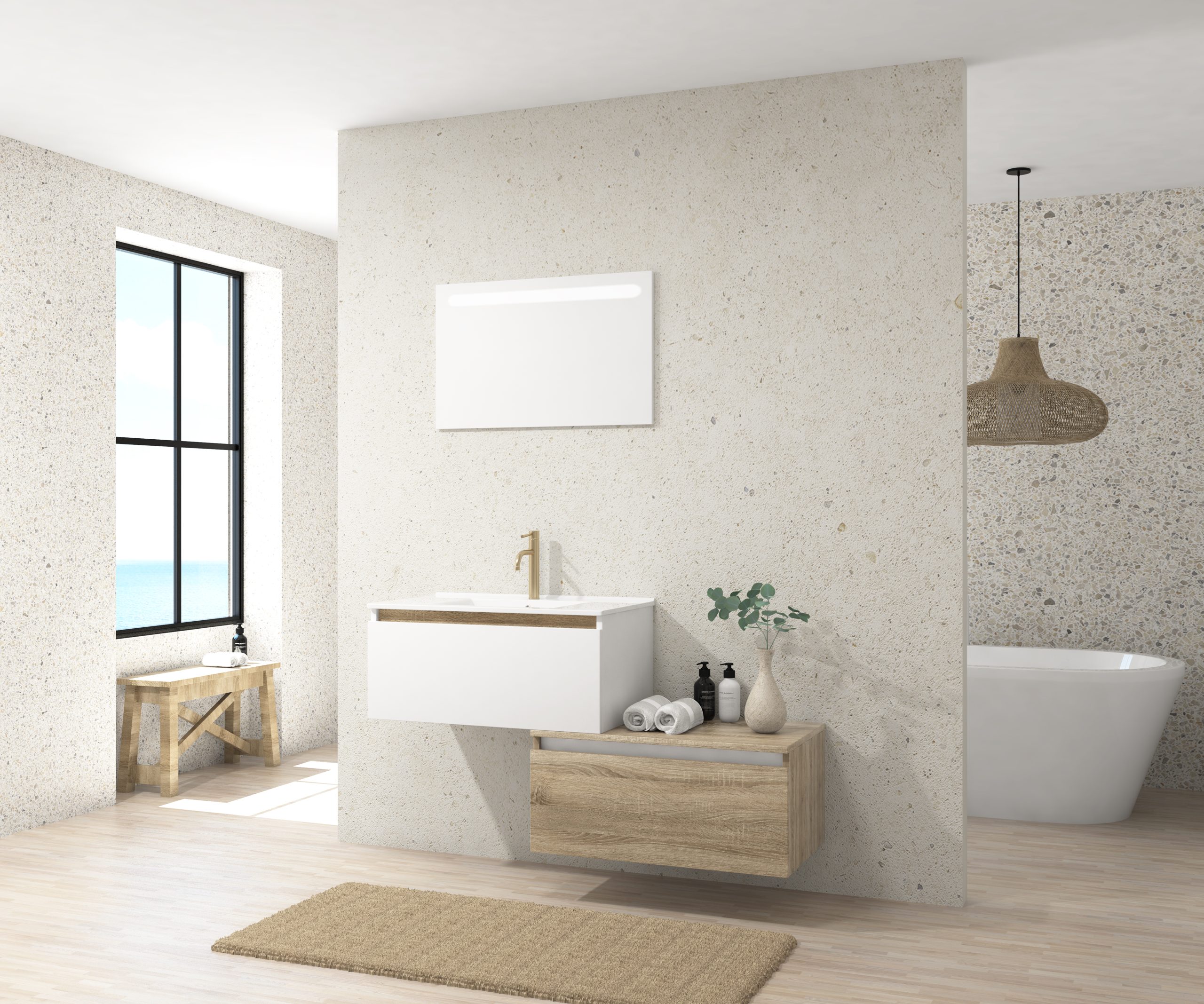 Pack Dijon avec évier en céramique et miroir LED