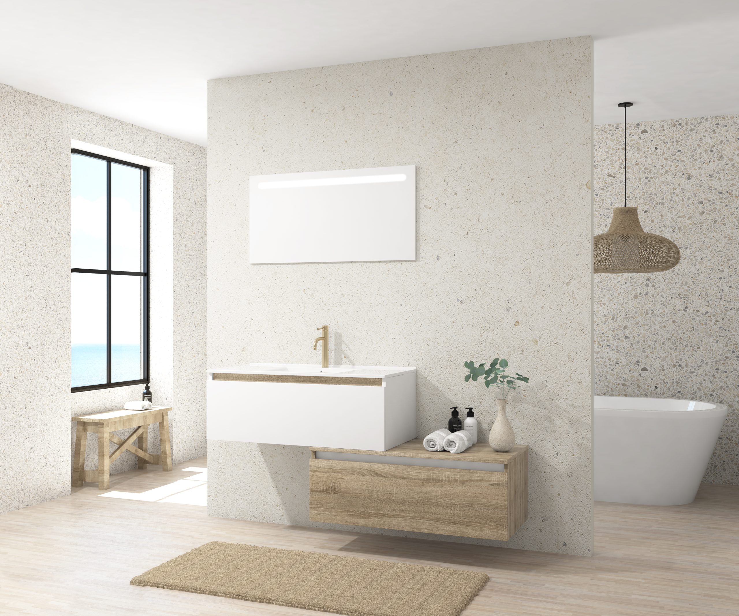 Pack Dijon avec évier en céramique et miroir LED