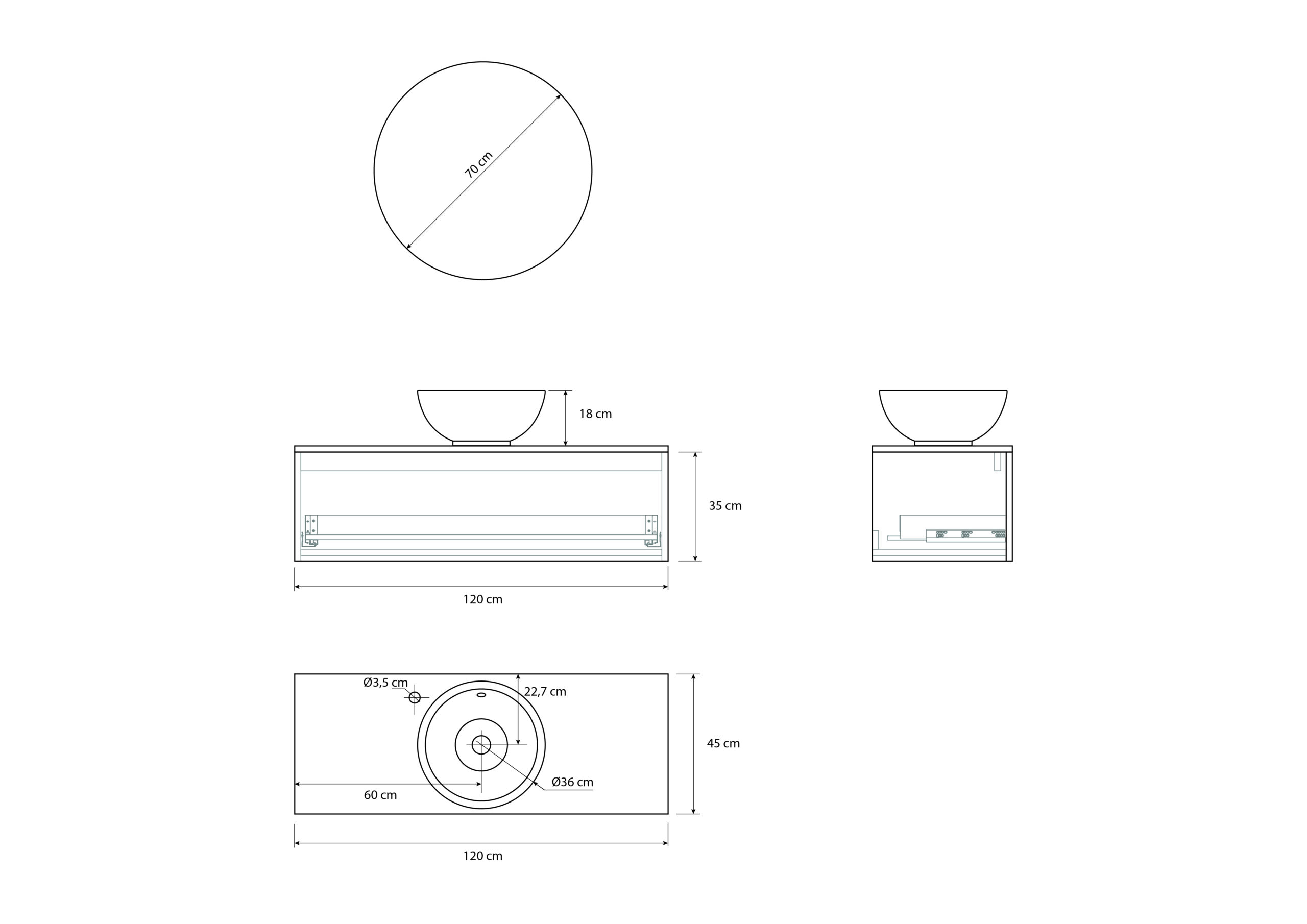 Pack DUMAS + lavabo + espejo circular