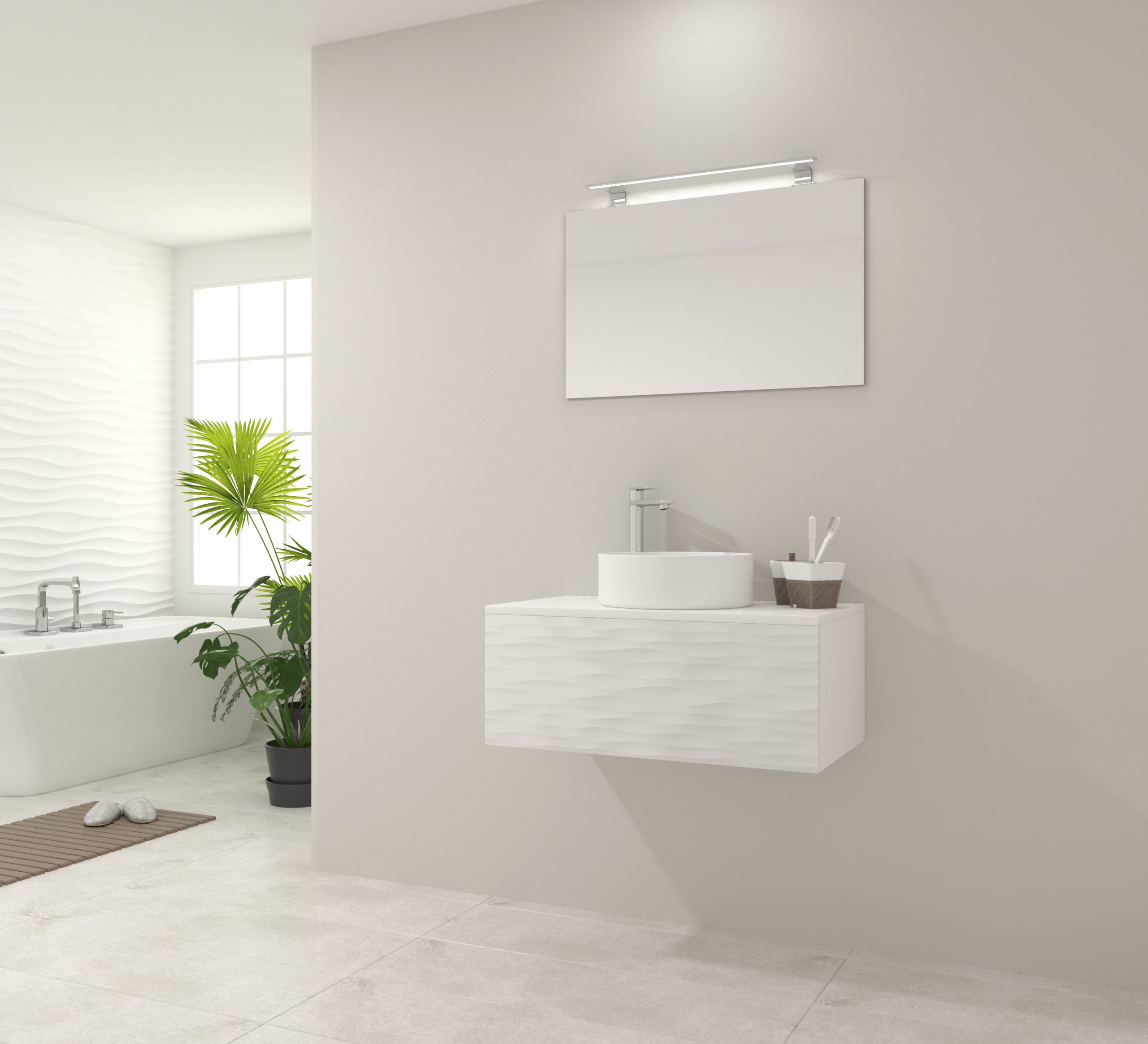 Pack Iroise avec éclairage, plan de travail, vue et projecteur LED